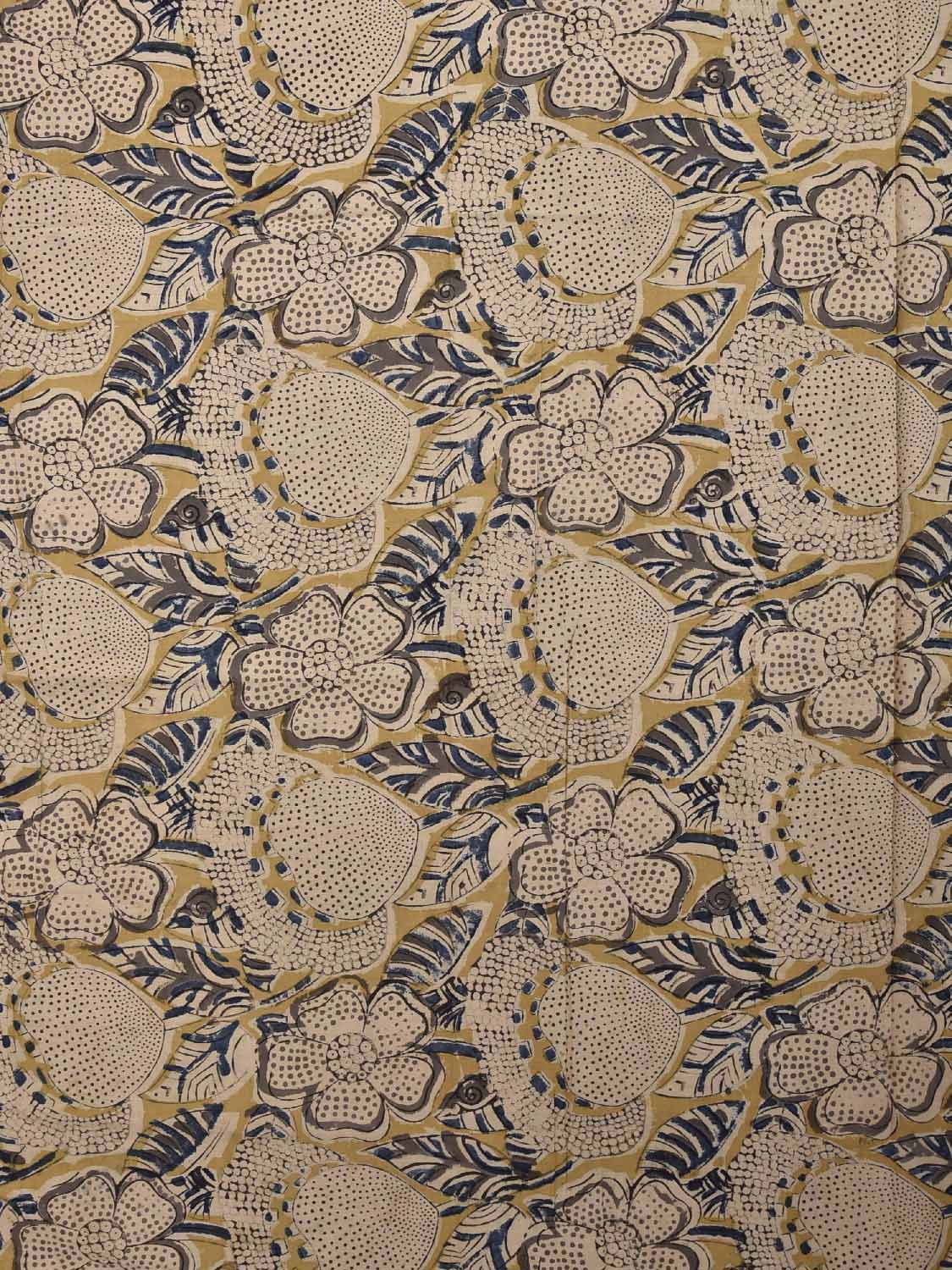 Mustard and Blue Kalamkari Block Print Cotton Blouse with Floral Design Length 1mt Width 44 Inches BL0122