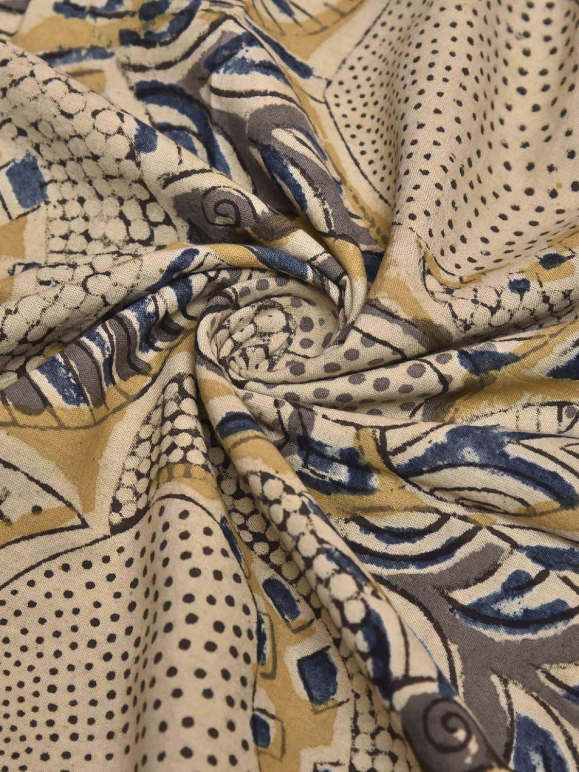 Mustard and Blue Kalamkari Block Print Cotton Blouse with Floral Design Length 1mt Width 44 Inches BL0122