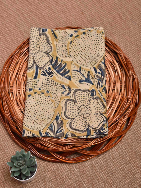 Mustard and Blue Kalamkari Block Print Cotton Blouse with Floral Design Length 1mt Width 44 Inches BL0122