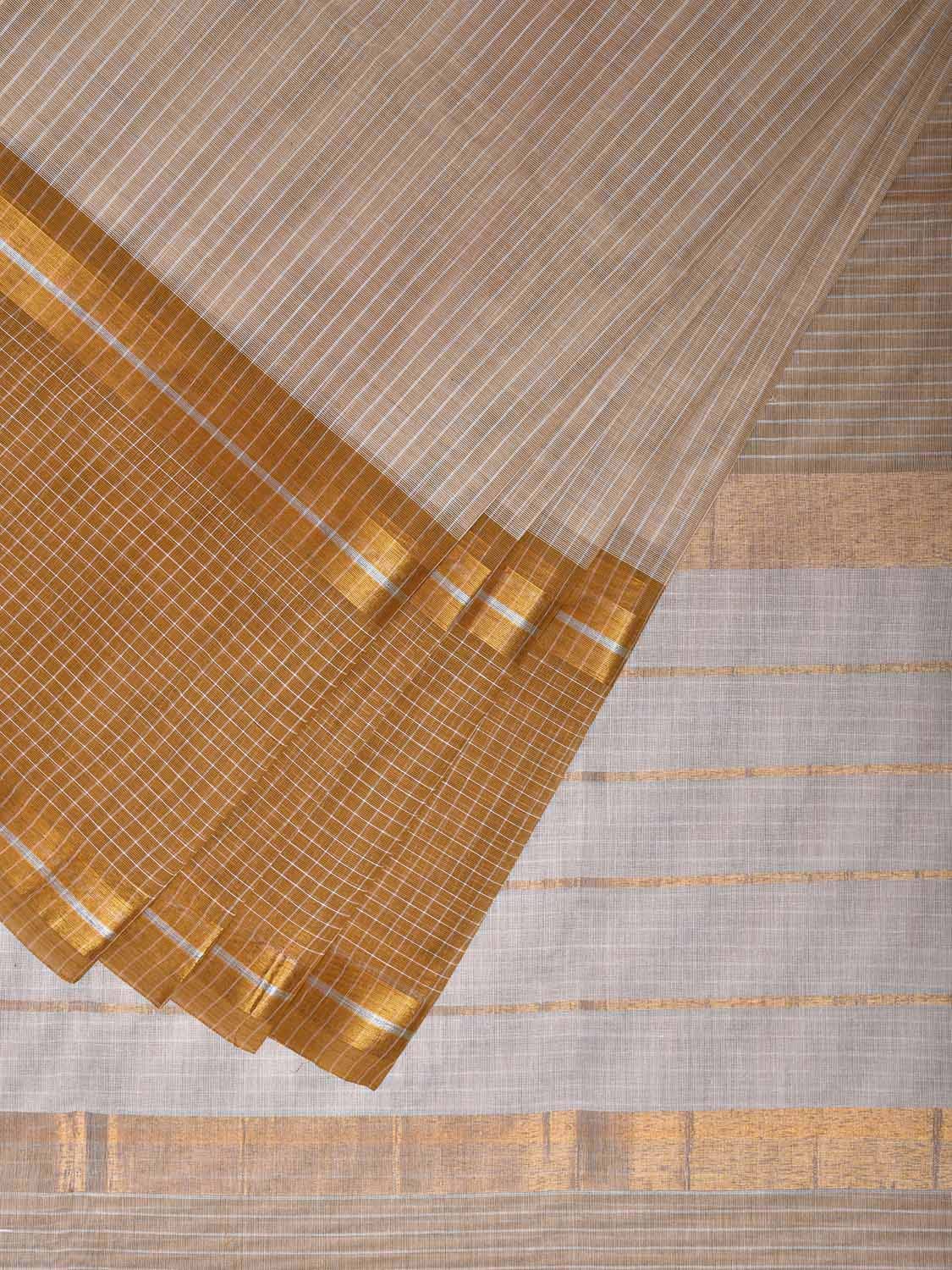 Mustard and Cream Venkatagiri Cotton Saree with Strips and Checks Border Design No Blouse v0107