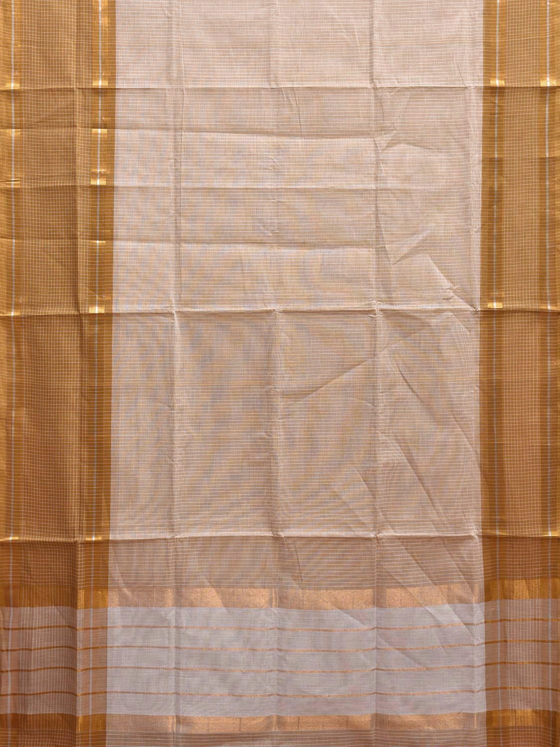 Mustard and Cream Venkatagiri Cotton Saree with Strips and Checks Border Design No Blouse v0107