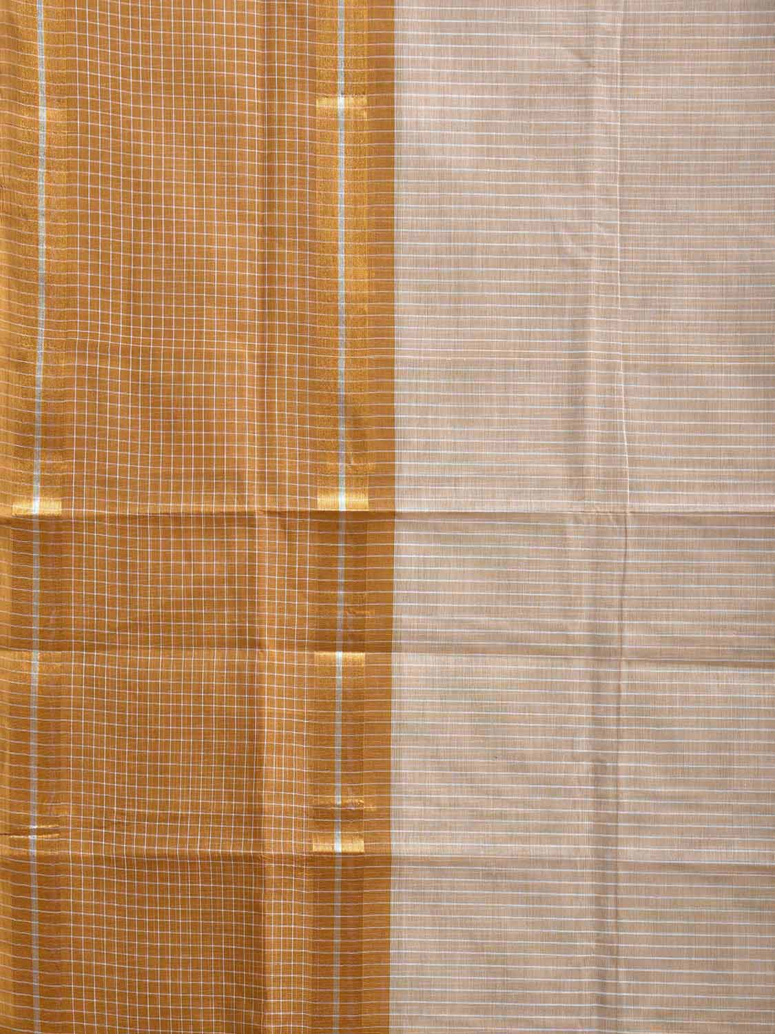 Mustard and Cream Venkatagiri Cotton Saree with Strips and Checks Border Design No Blouse v0107