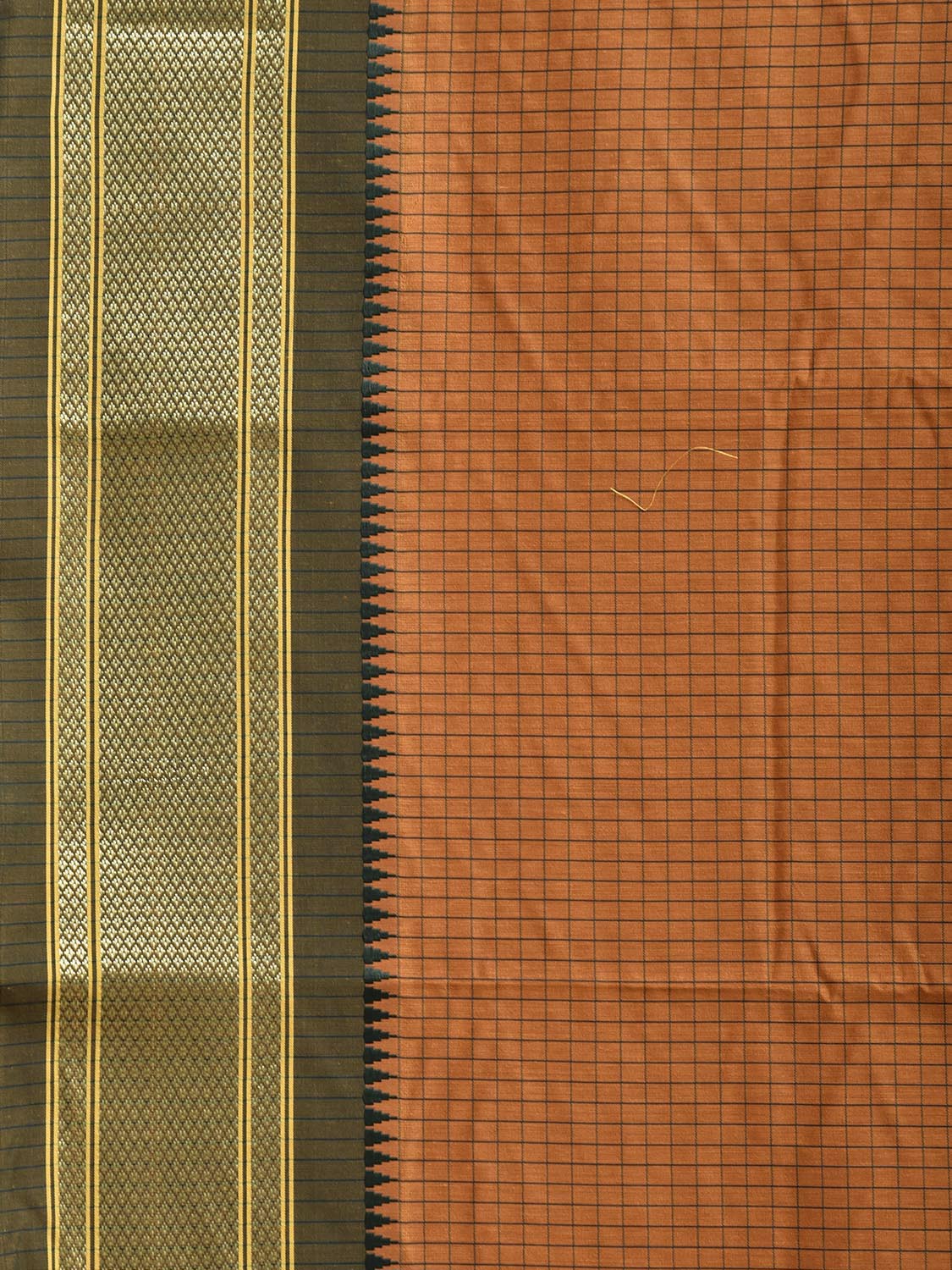 Mustard and Green Bamboo Cotton Saree with Checks Design No Blouse bc0805