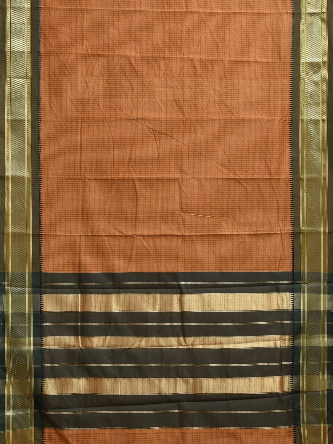 Mustard and Green Bamboo Cotton Saree with Checks Design No Blouse bc0805