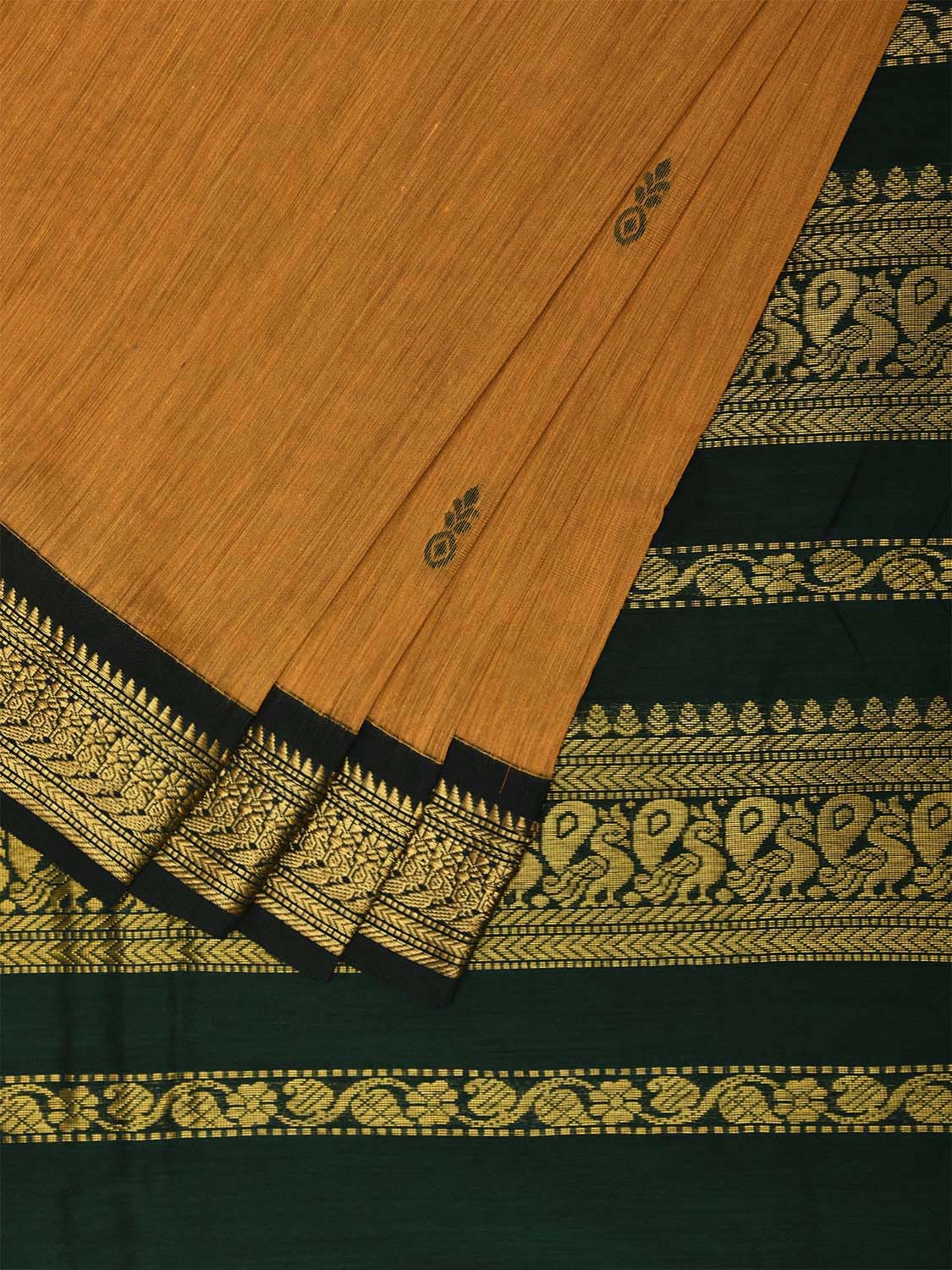 Mustard and Green Gadwal Cotton Saree with Pallu and Border Design g0432