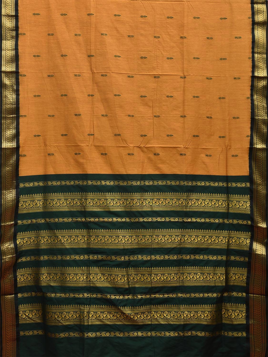 Mustard and Green Gadwal Cotton Saree with Pallu and Border Design g0432