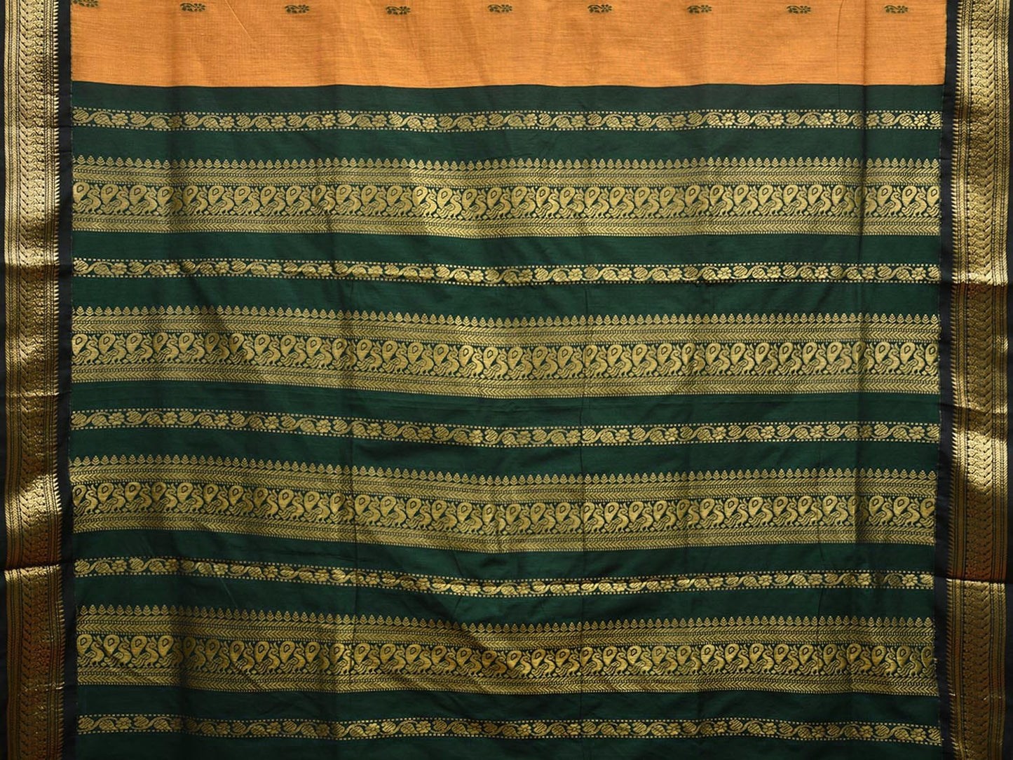 Mustard and Green Gadwal Cotton Saree with Pallu and Border Design g0432