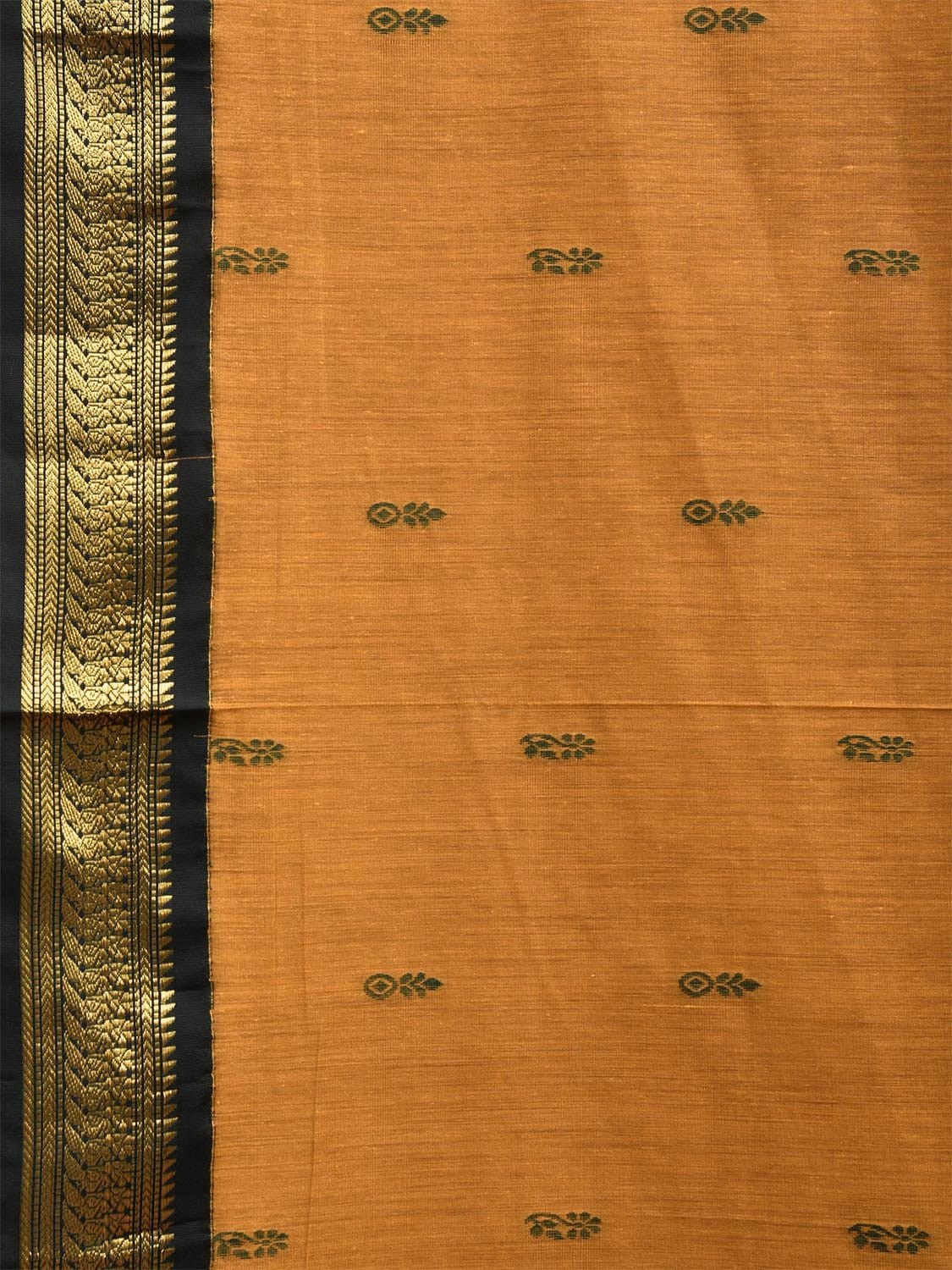 Mustard and Green Gadwal Cotton Saree with Pallu and Border Design g0432