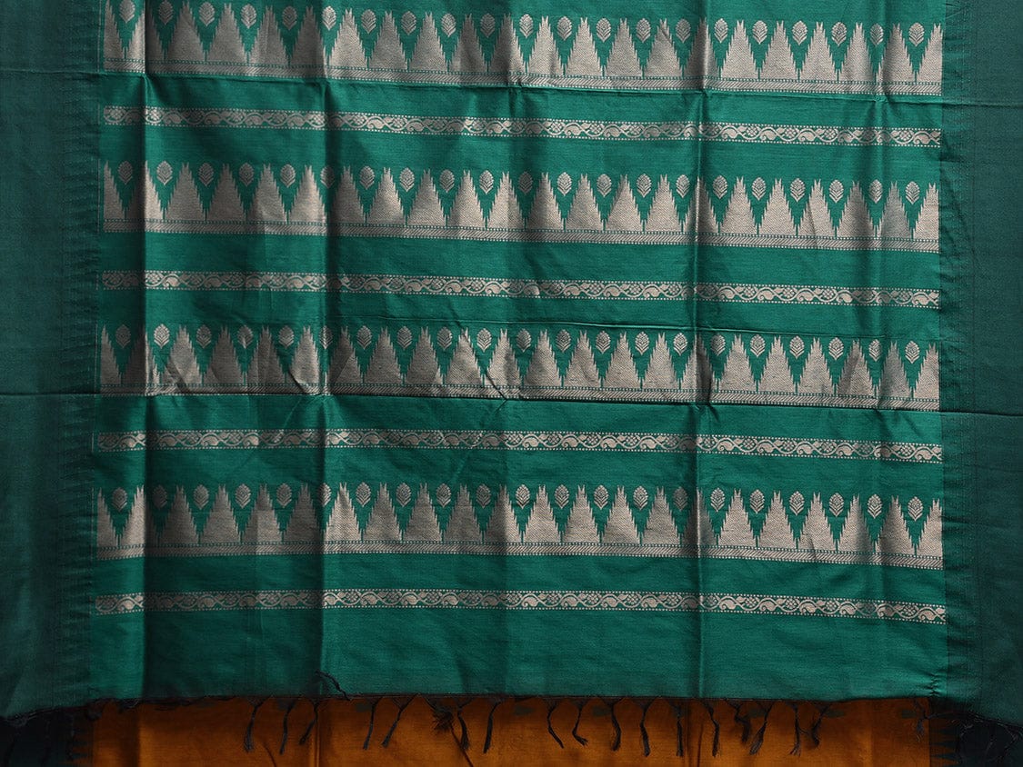 Mustard and Green Gadwal Cotton Viscose Saree with Temple Border and Pallu Design g0466
