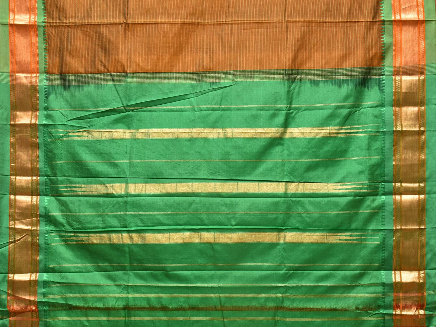 Mustard and Green Narayanpet Silk Saree with Strips Design No Blouse np0781