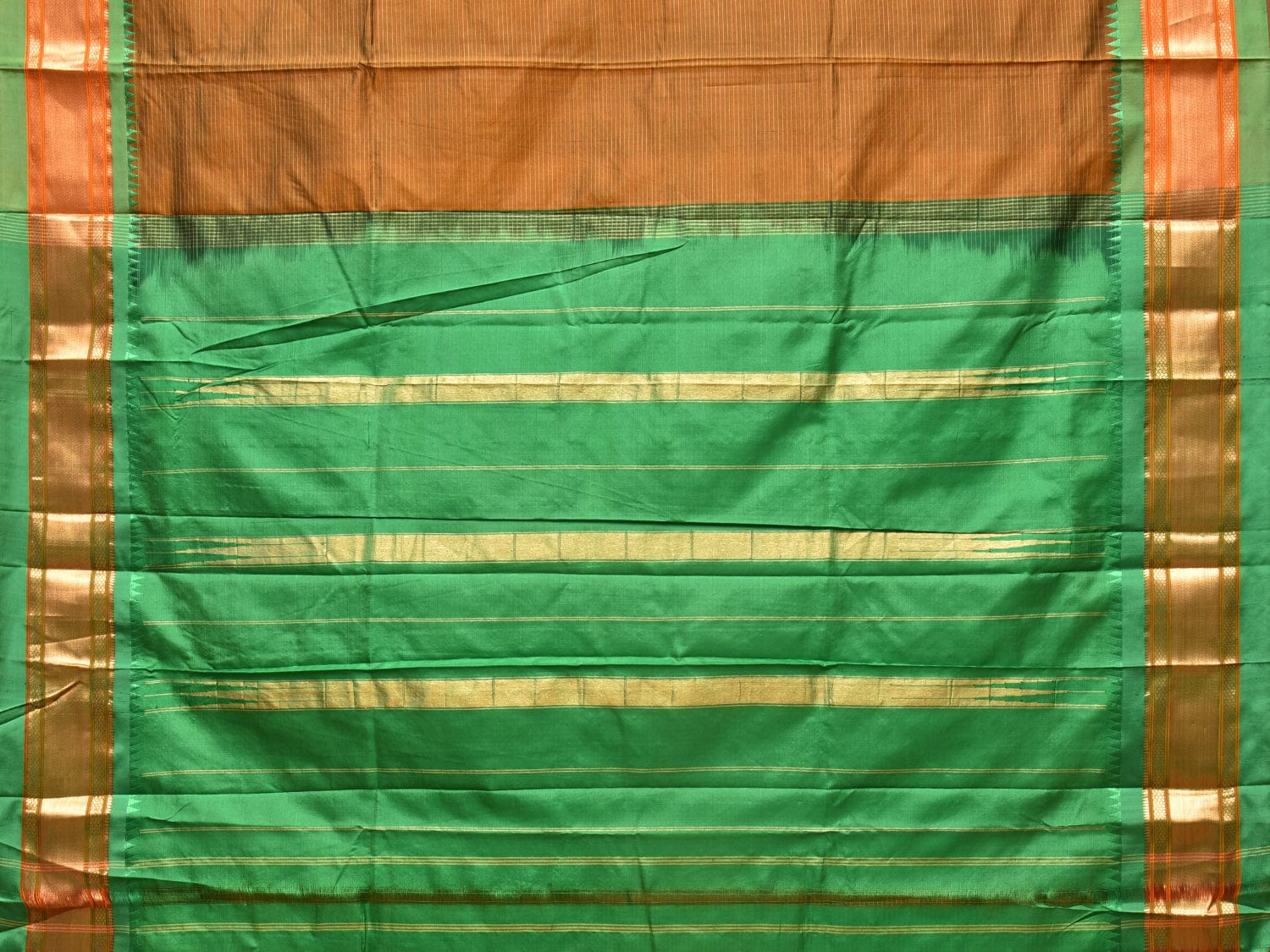 Mustard and Green Narayanpet Silk Saree with Strips Design No Blouse np0781