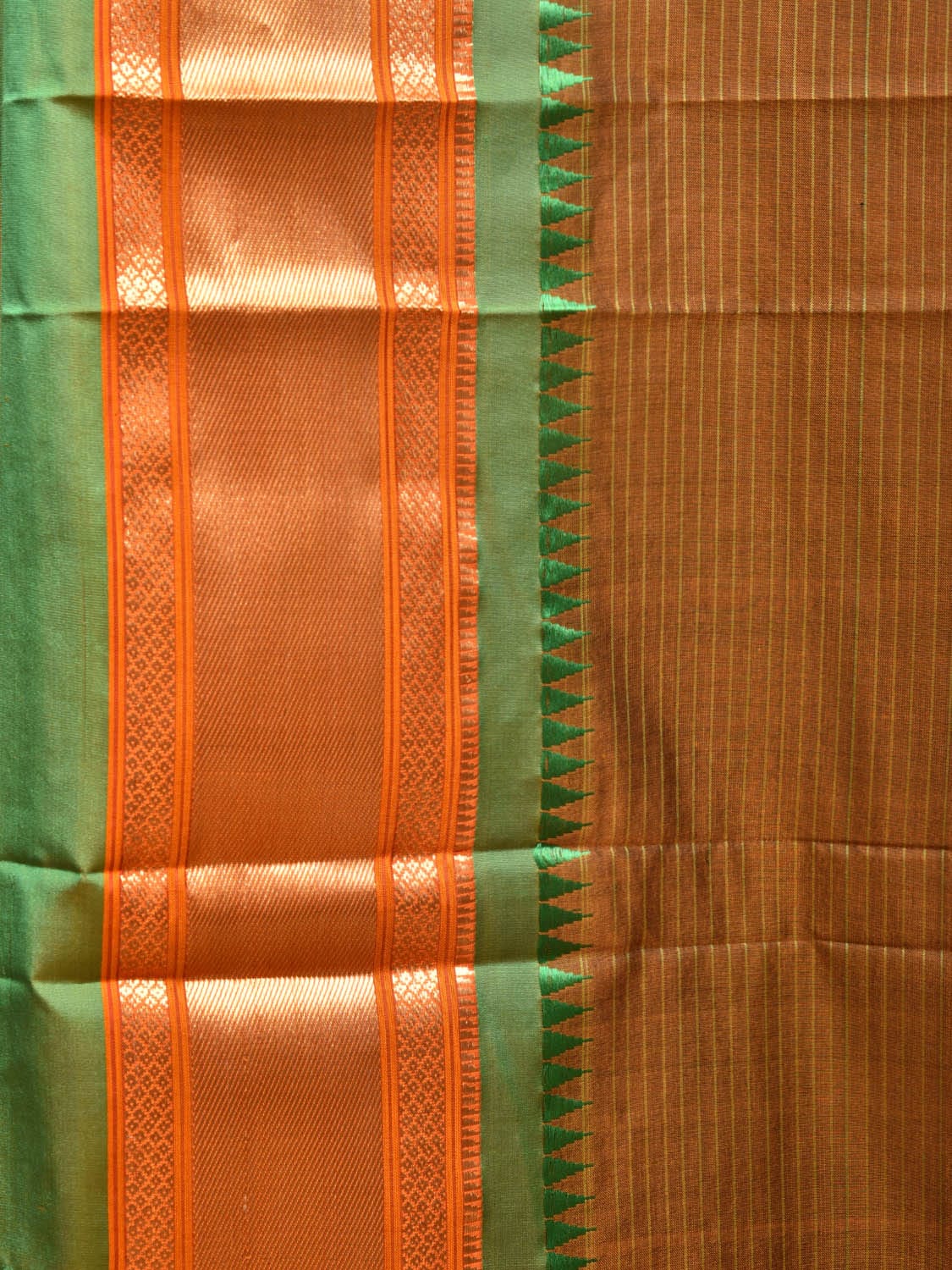 Mustard and Green Narayanpet Silk Saree with Strips Design No Blouse np0781