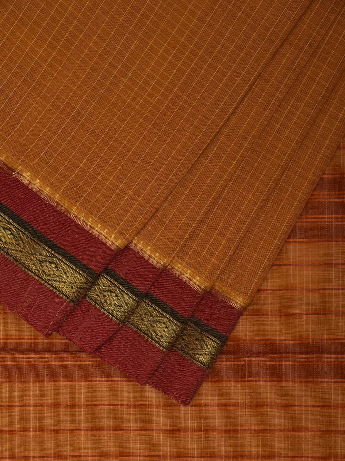 Mustard and Lanvender Narayanpet Cotton Handloom Saree with Checks Design No Blouse np0916