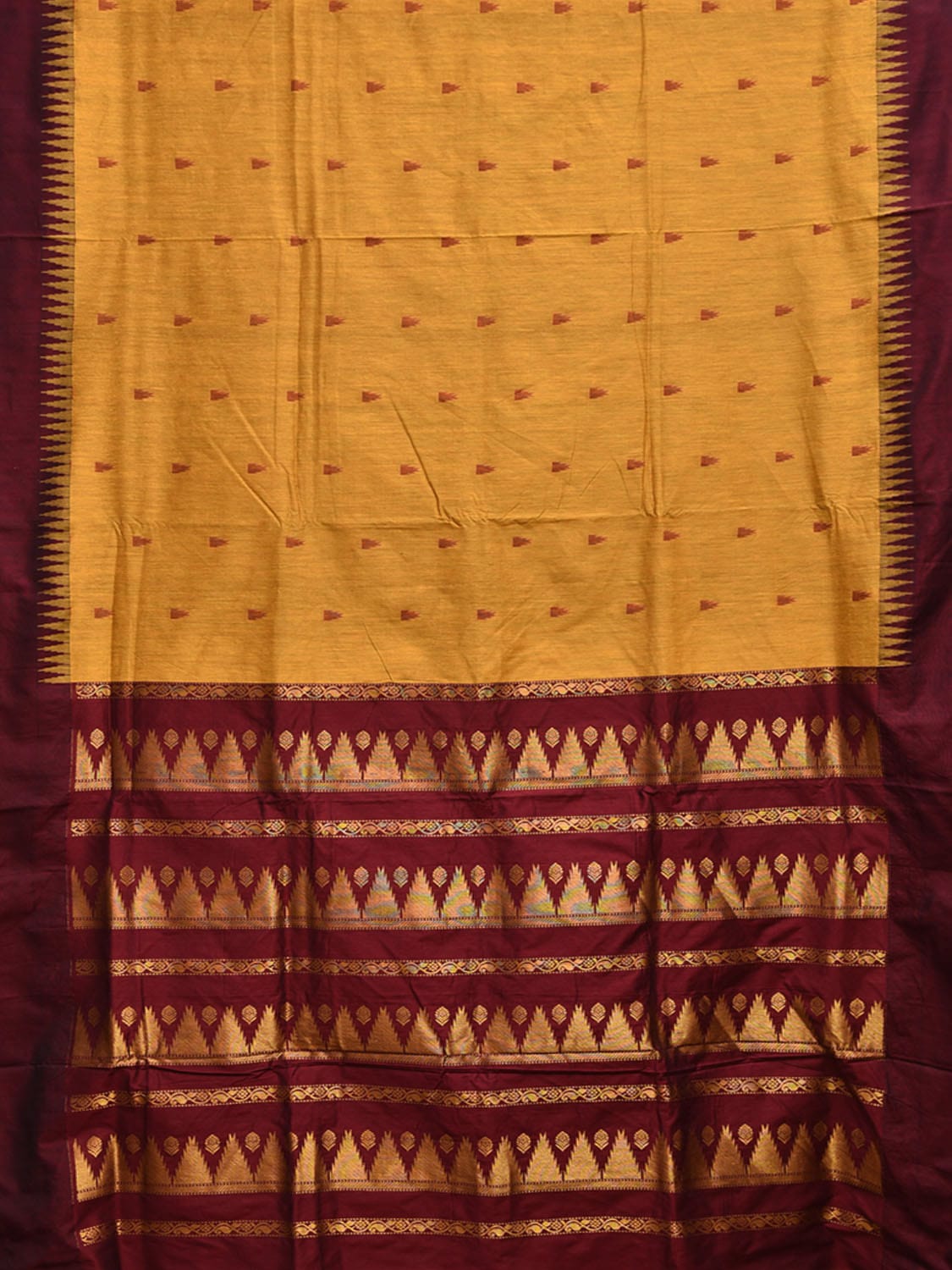 Mustard and Maroon Gadwal Cotton Viscose Saree with Temple Border Design g0468