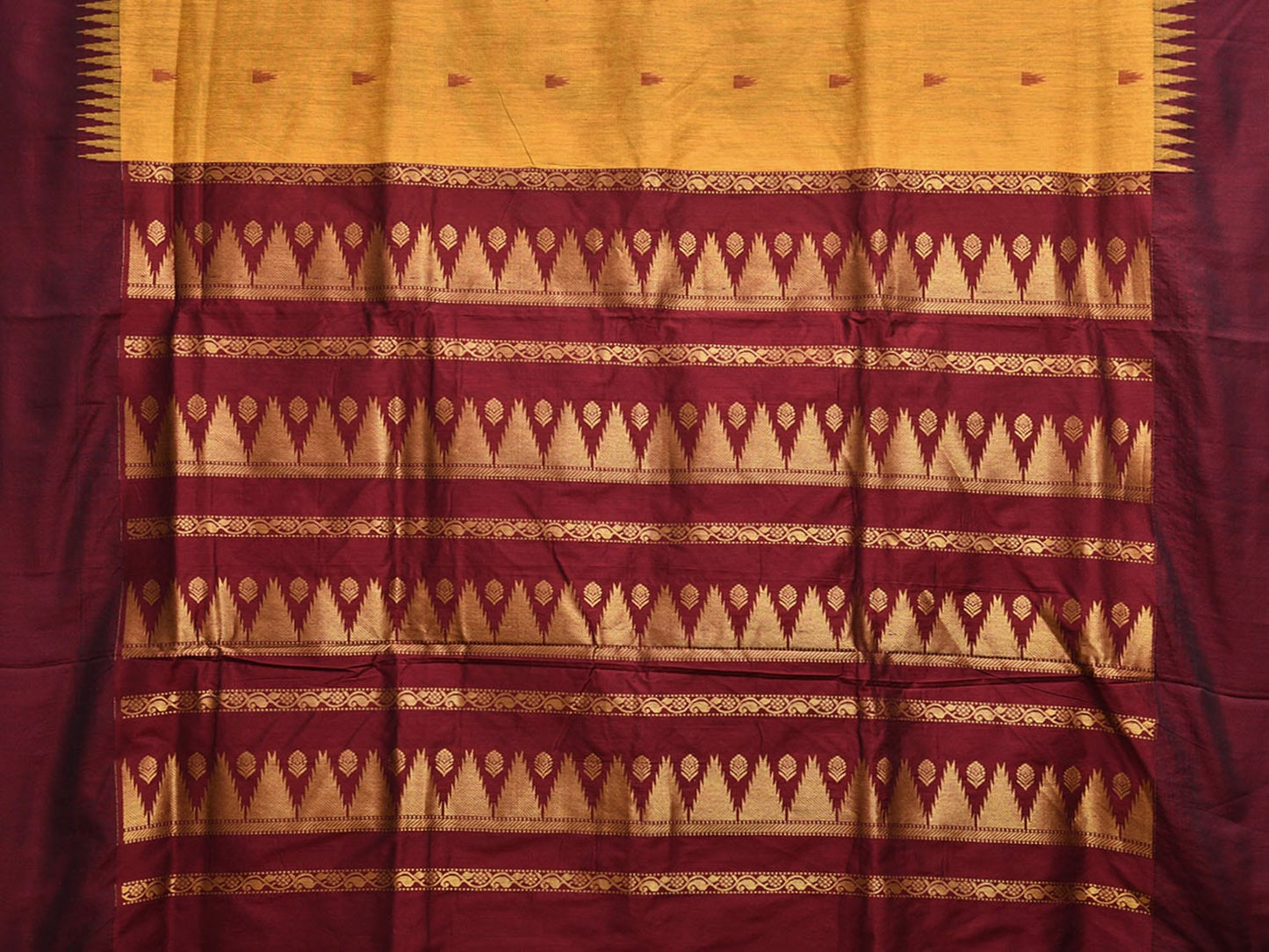 Mustard and Maroon Gadwal Cotton Viscose Saree with Temple Border Design g0468