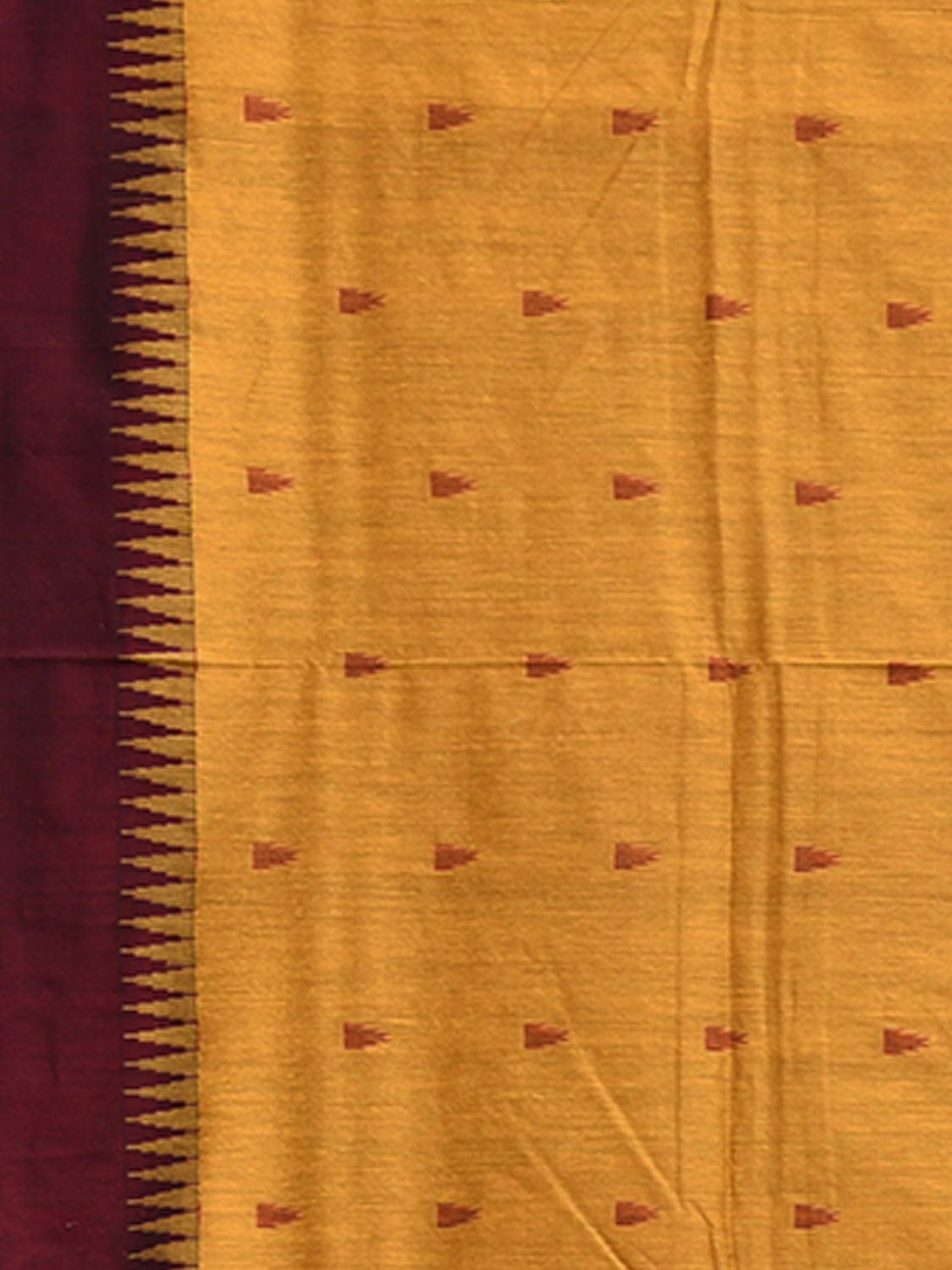 Mustard and Maroon Gadwal Cotton Viscose Saree with Temple Border Design g0468