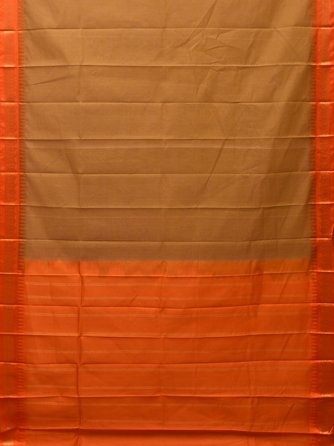 Mustard and Orange Gadwal Cotton Plain Saree with Small Border Design No Blouse g0348