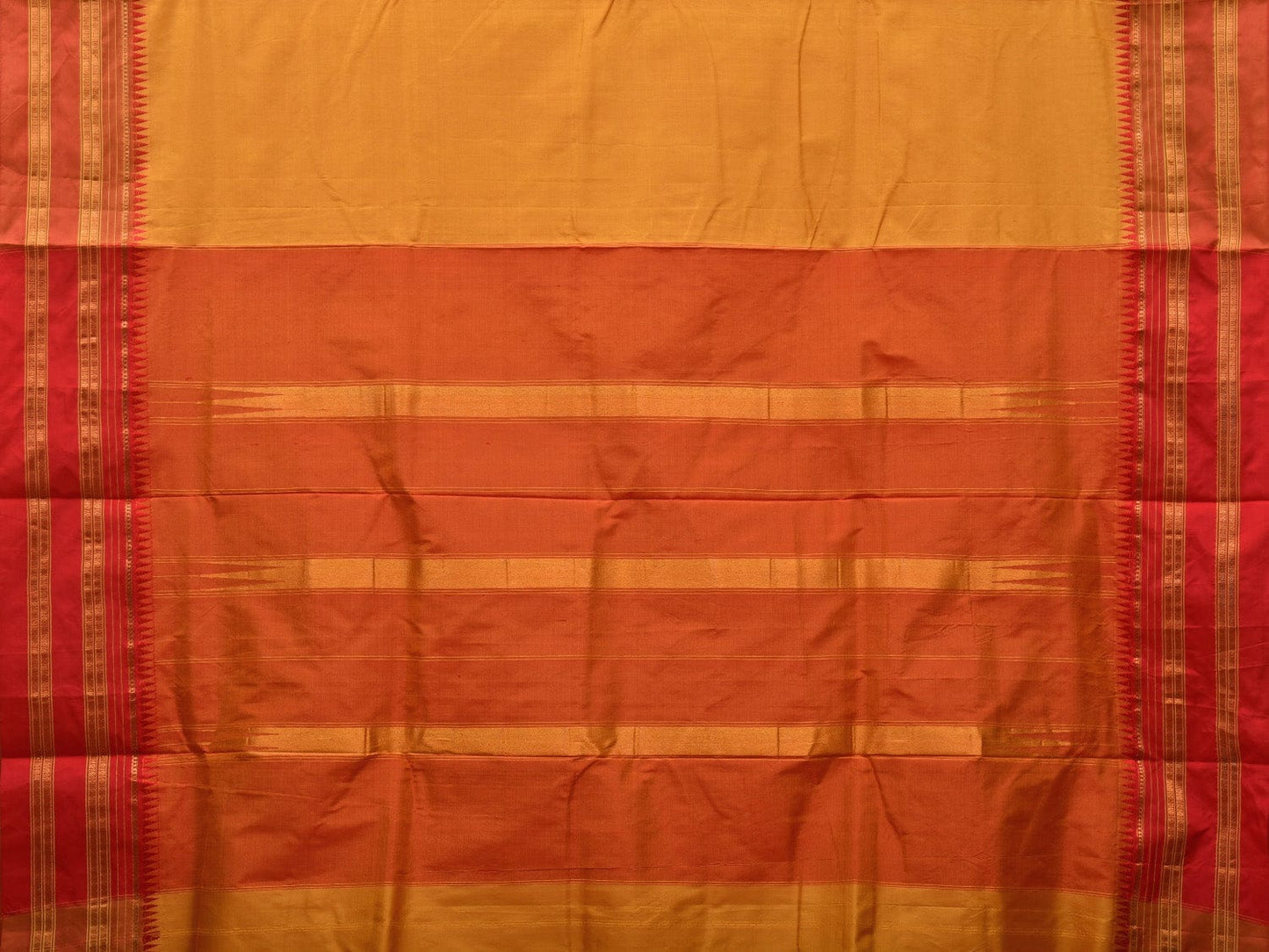 Mustard and Orange Narayanpet Silk Handloom Plain Saree with Traditional Border Design No Blouse np0642