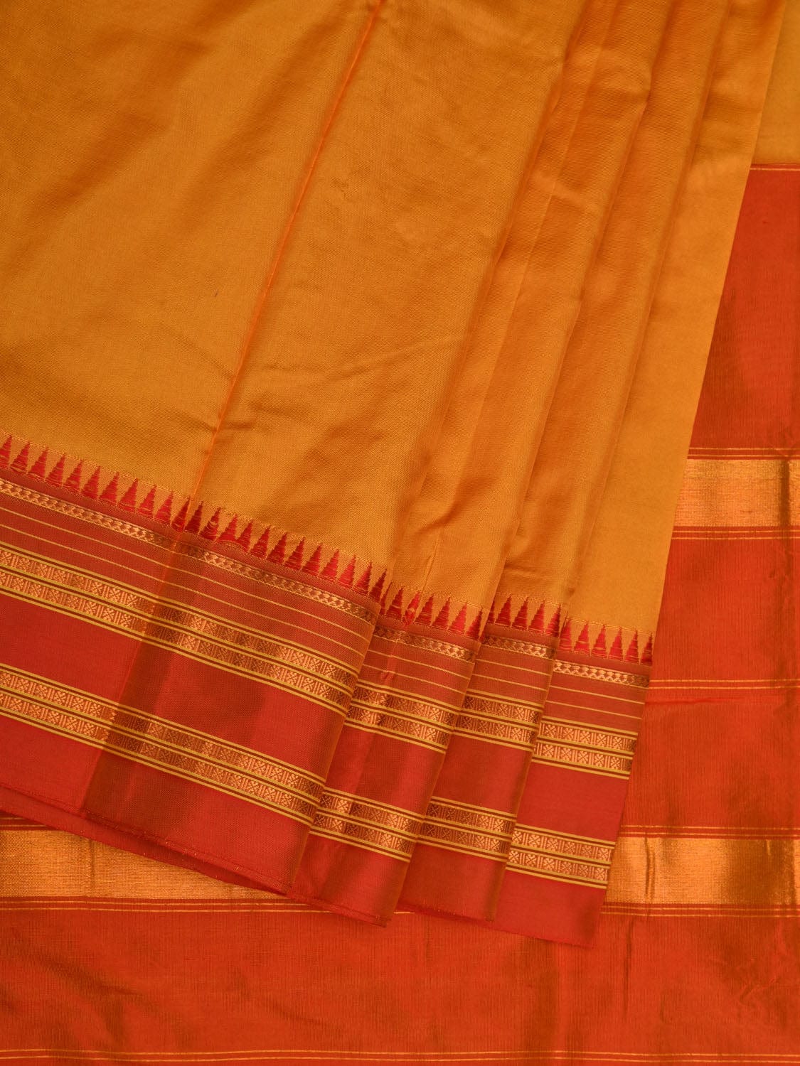 Mustard and Orange Narayanpet Silk Handloom Plain Saree with Traditional Border Design No Blouse np0642
