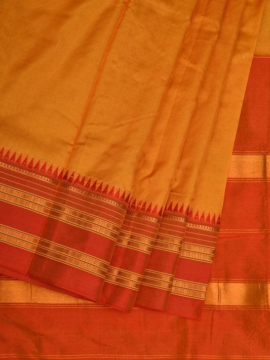 Mustard and Orange Narayanpet Silk Handloom Plain Saree with Traditional Border Design No Blouse np0642