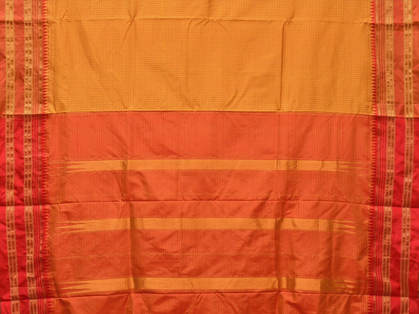 Mustard and Orange Narayanpet Silk Handloom Saree with Checks Design No Blouse np0678