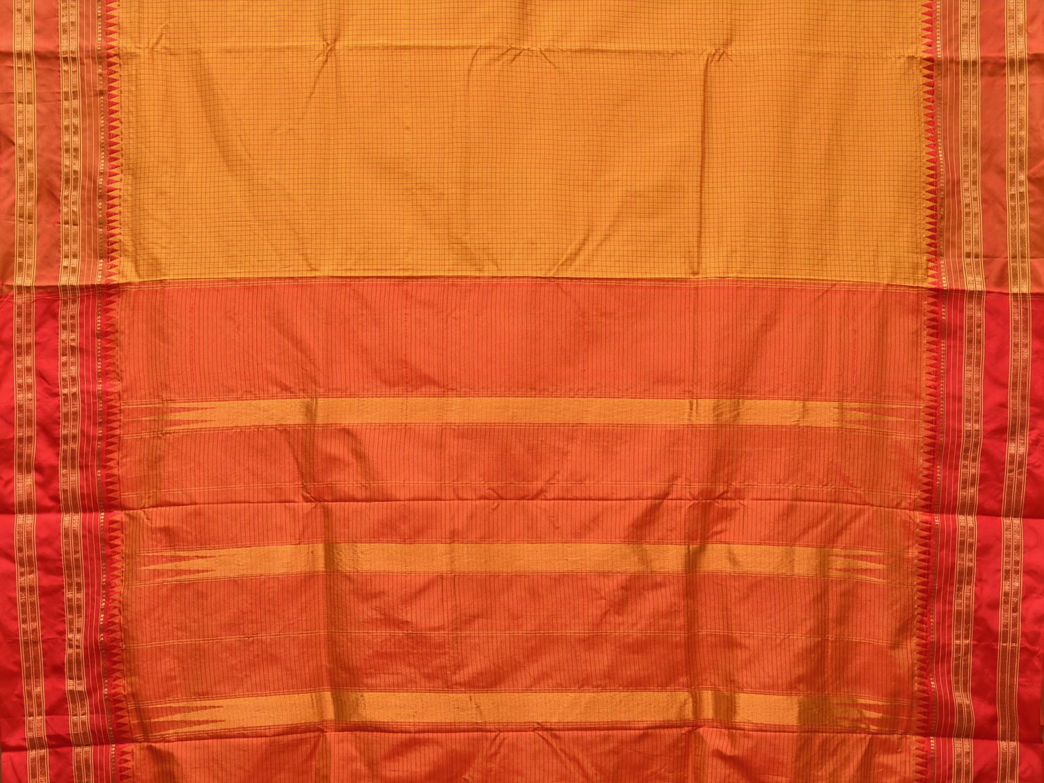 Mustard and Orange Narayanpet Silk Handloom Saree with Checks Design No Blouse np0678