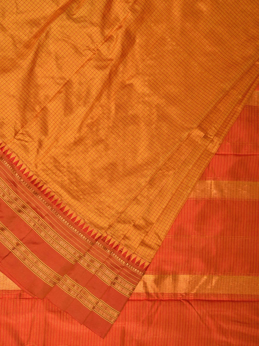 Mustard and Orange Narayanpet Silk Handloom Saree with Checks Design No Blouse np0678