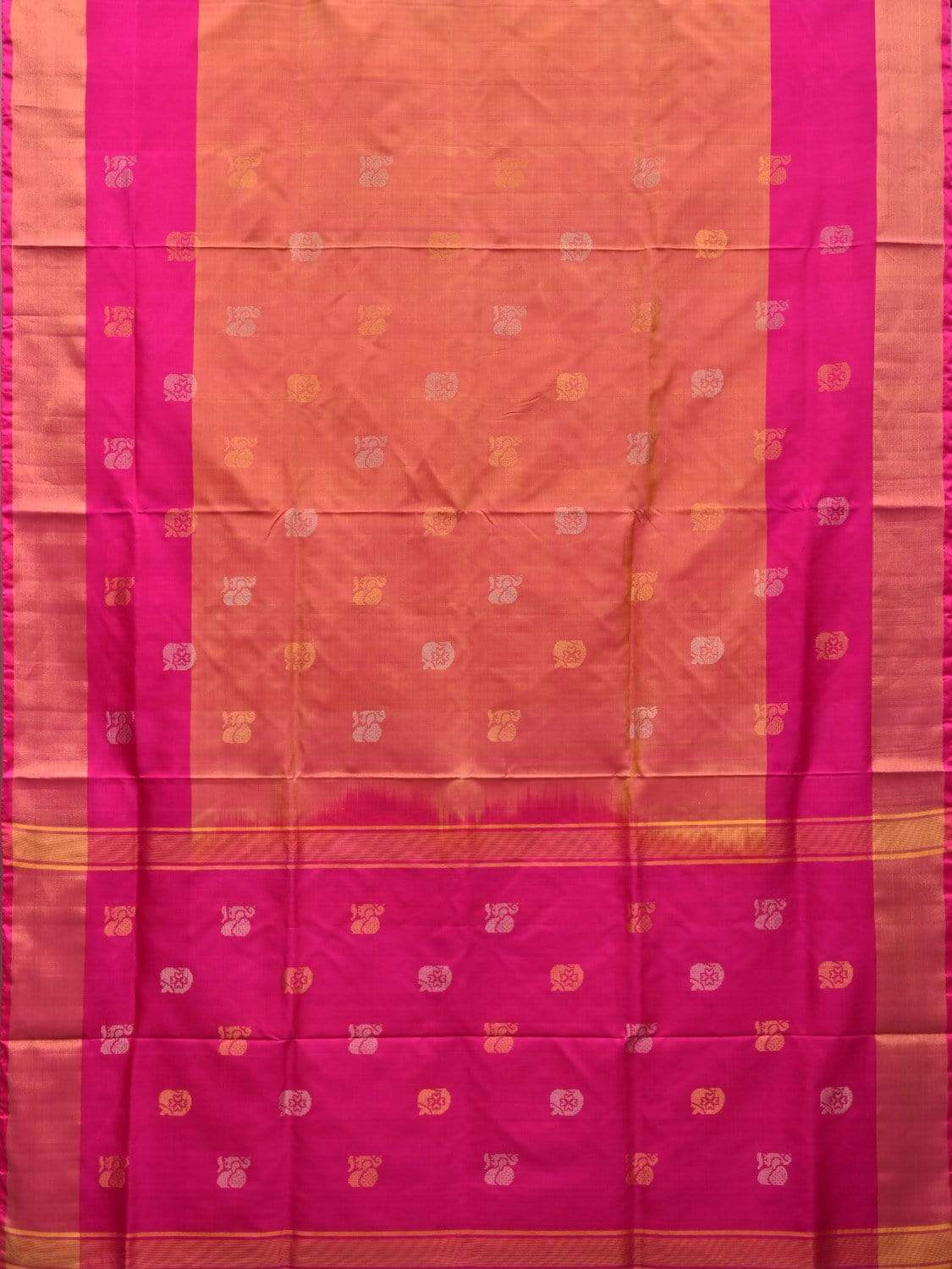 Mustard and Pink Uppada Silk Handloom Plain Saree with Body Buta Design u1768