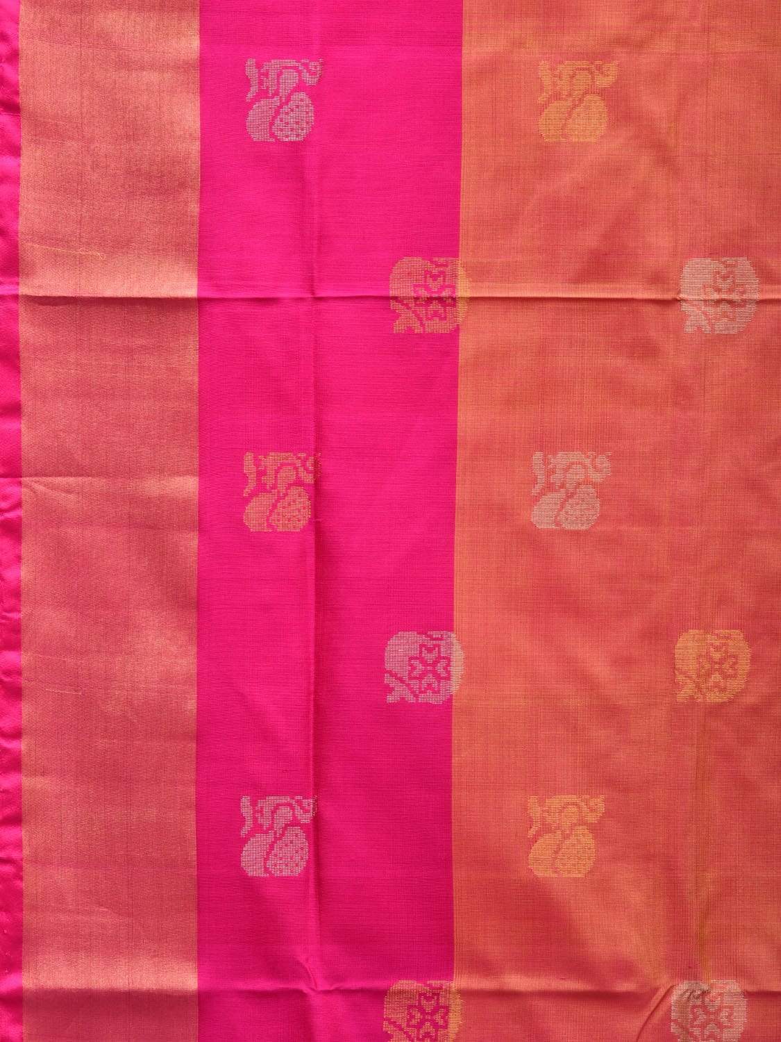 Mustard and Pink Uppada Silk Handloom Plain Saree with Body Buta Design u1768