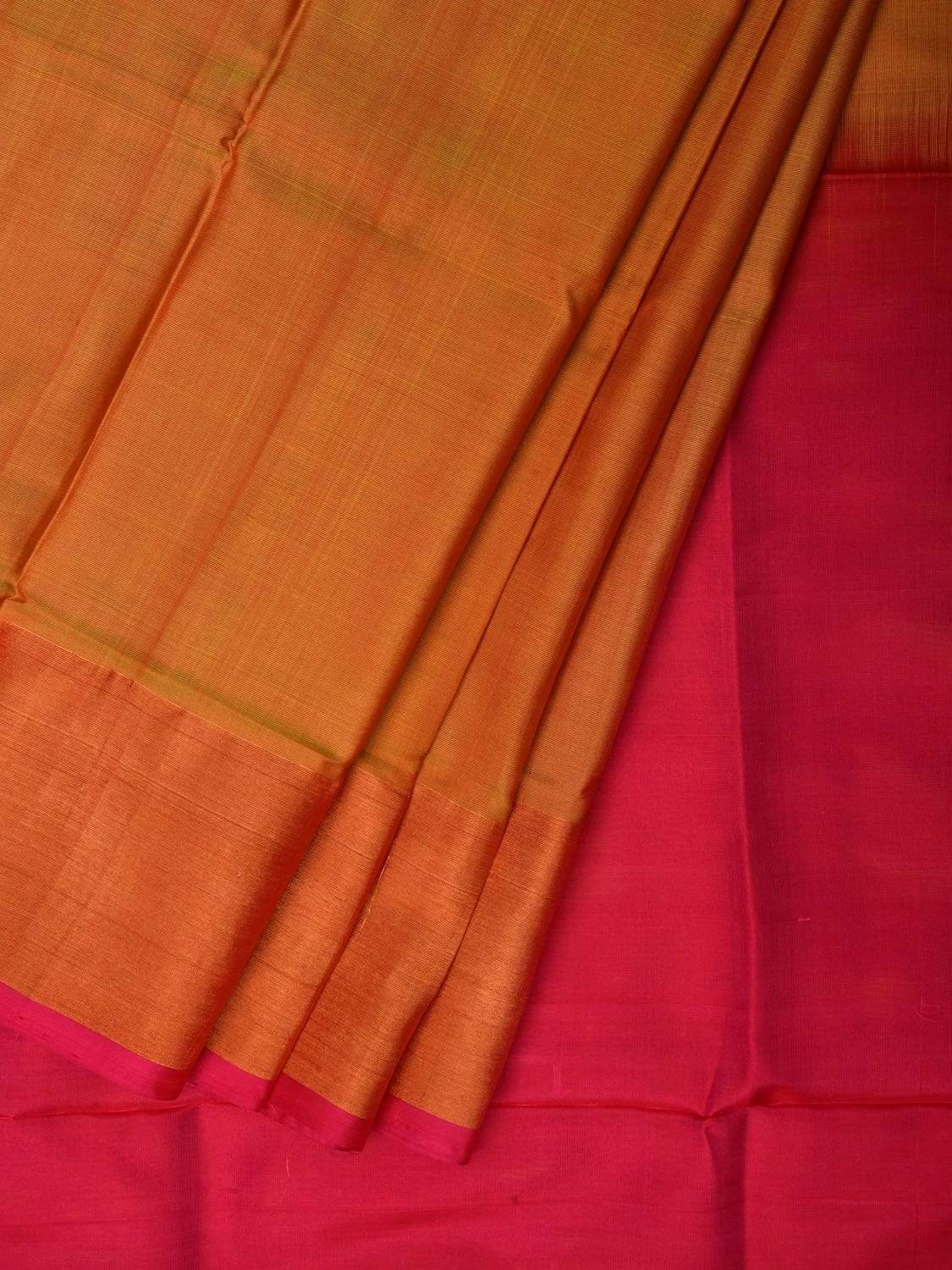 Mustard and Pink Uppada Silk Handloom Plain Saree with Contrast Pallu Design u1757