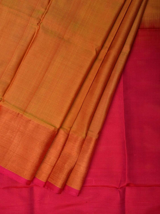 Mustard and Pink Uppada Silk Handloom Plain Saree with Contrast Pallu Design u1757