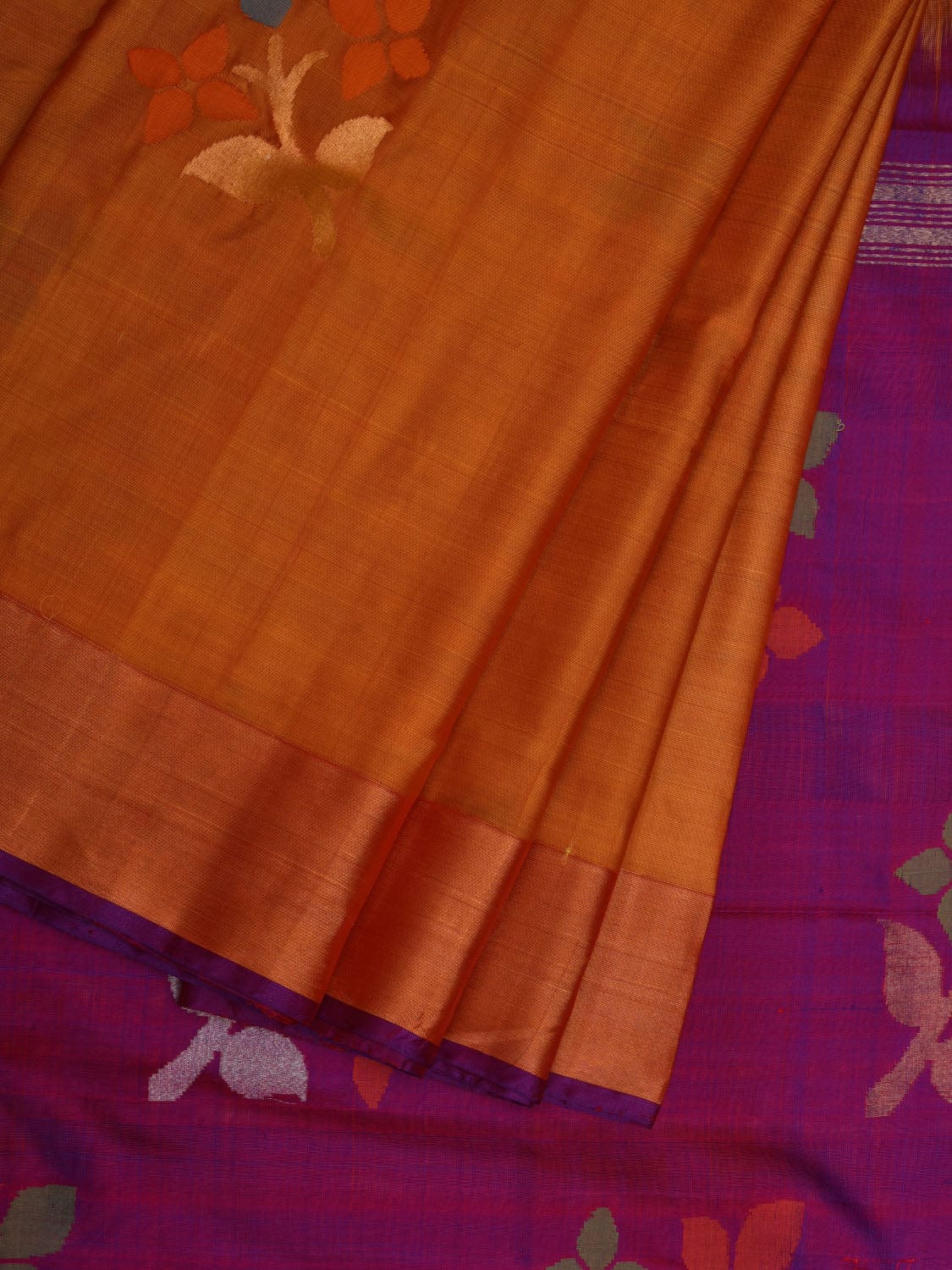 Mustard and Purple Uppada Silk Handloom Saree with All Over Buta Design u1938
