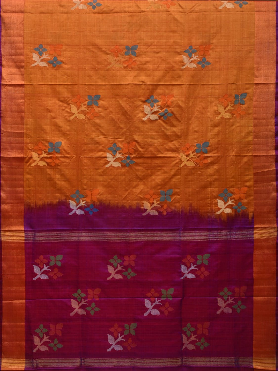 Mustard and Purple Uppada Silk Handloom Saree with All Over Buta Design u1938