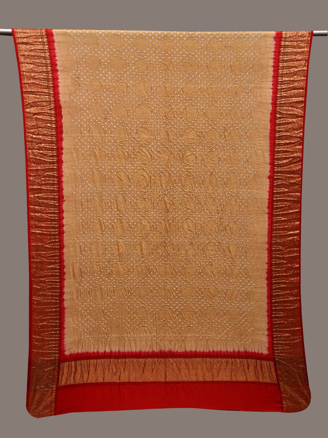 Mustard and Red Bandhani Kanchipuram Silk Handloom Dupatta with Border Design ds2692