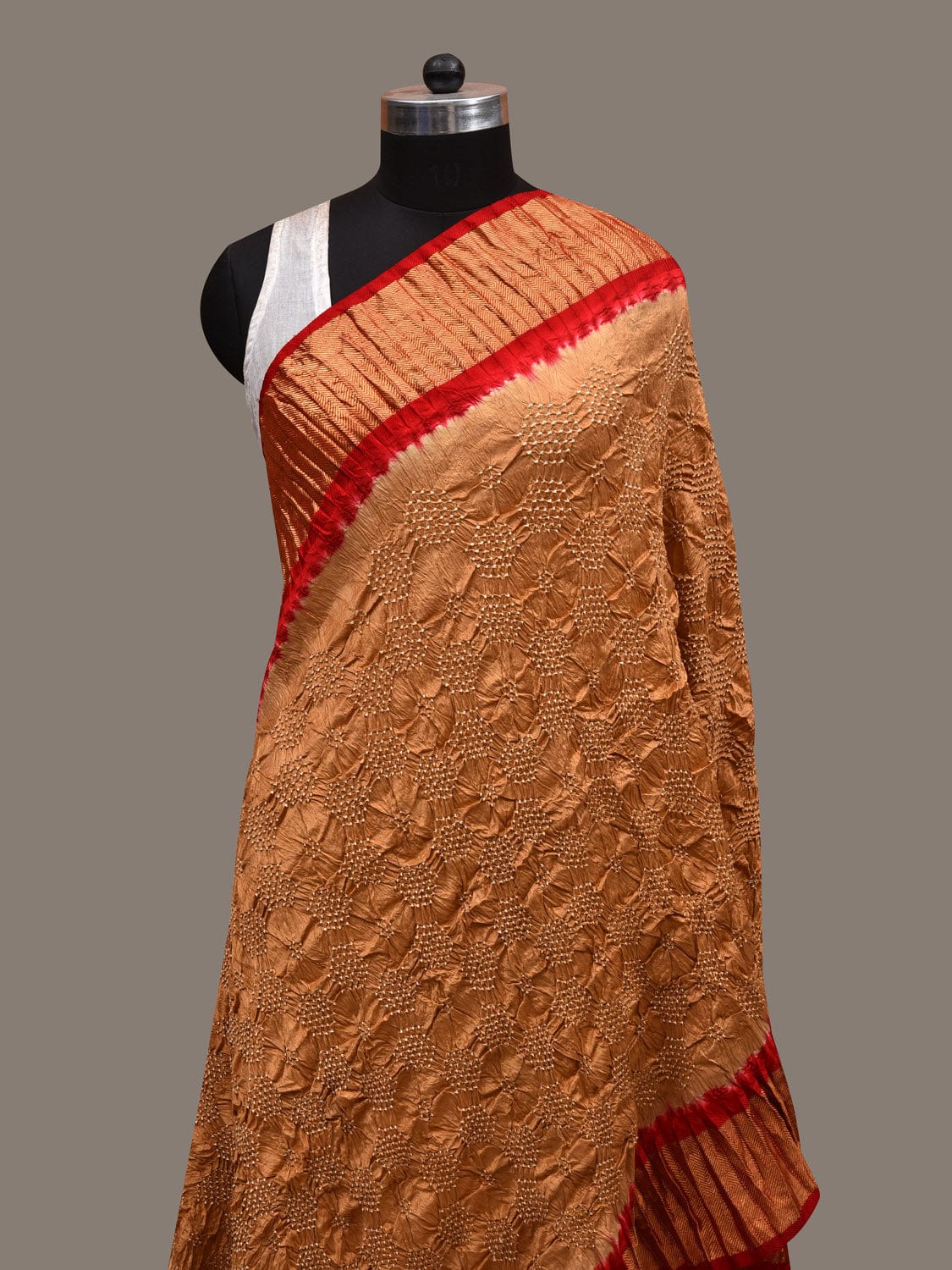 Mustard and Red Bandhani Kanchipuram Silk Handloom Dupatta with Border Design ds2847