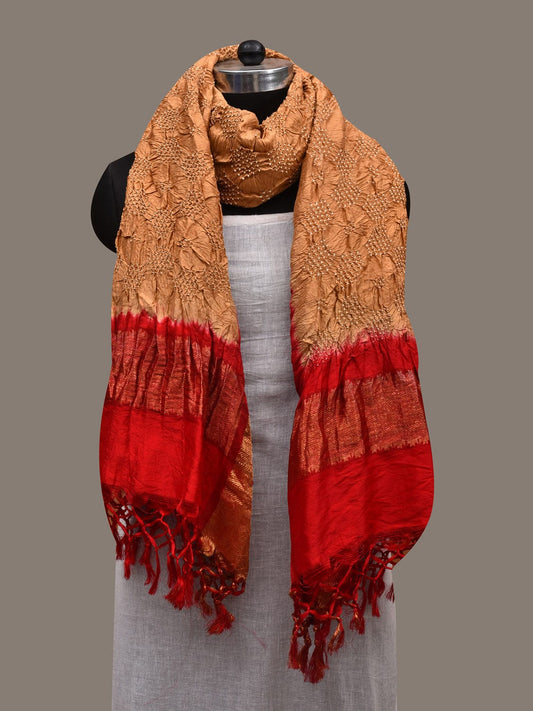 Mustard and Red Bandhani Kanchipuram Silk Handloom Dupatta with Border Design ds2847