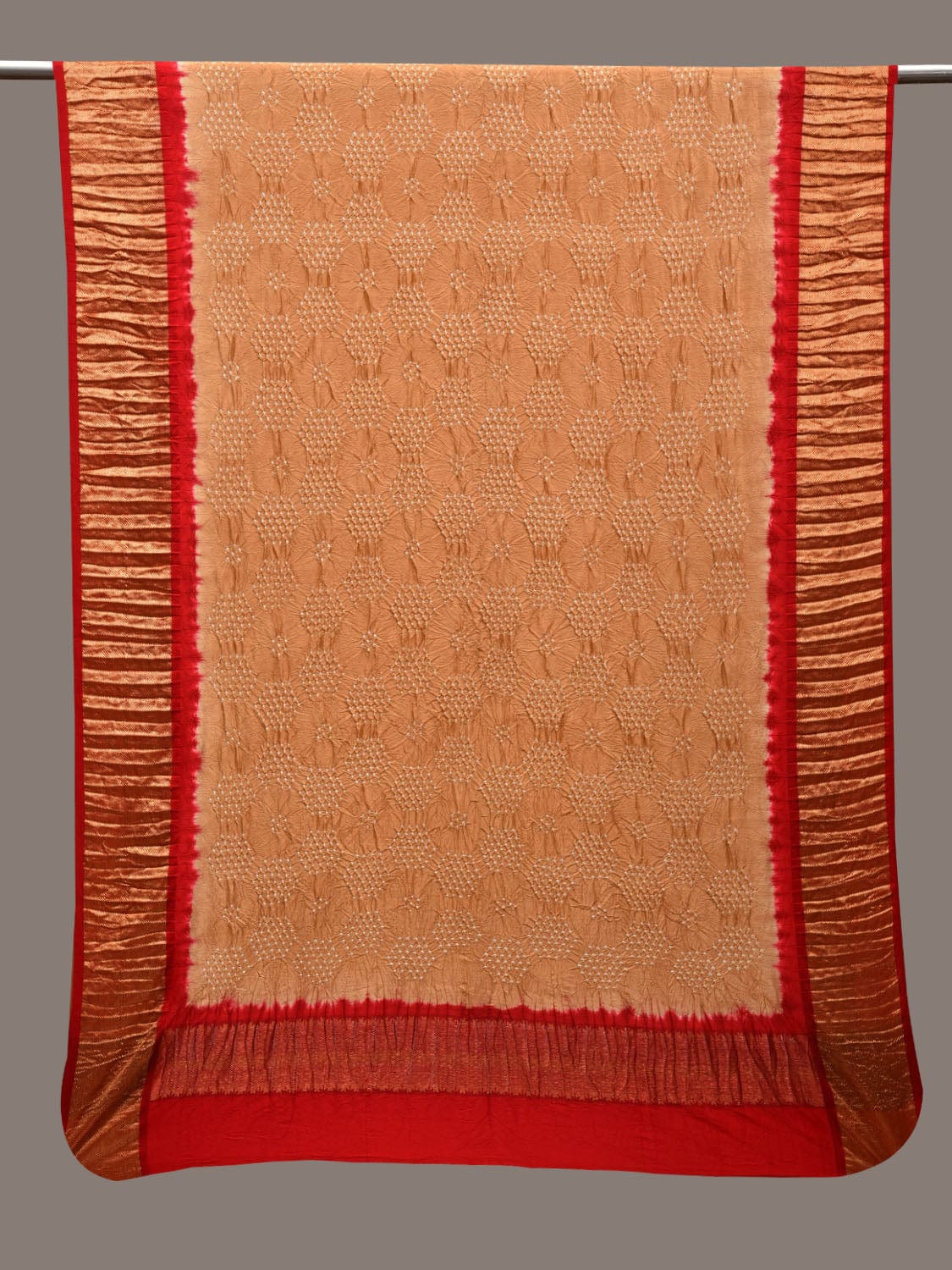 Mustard and Red Bandhani Kanchipuram Silk Handloom Dupatta with Border Design ds2847