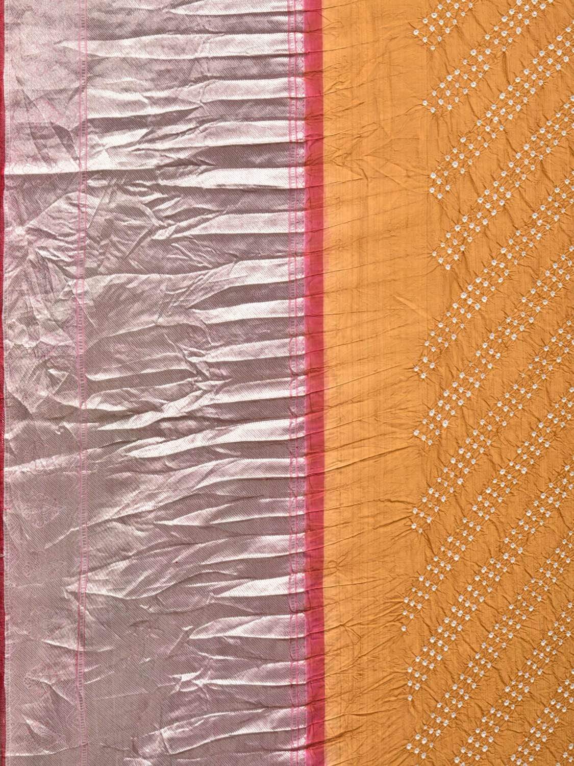 Mustard and Red Bandhani Kanchipuram Silk Handloom Saree with Diagonal Design bn0216