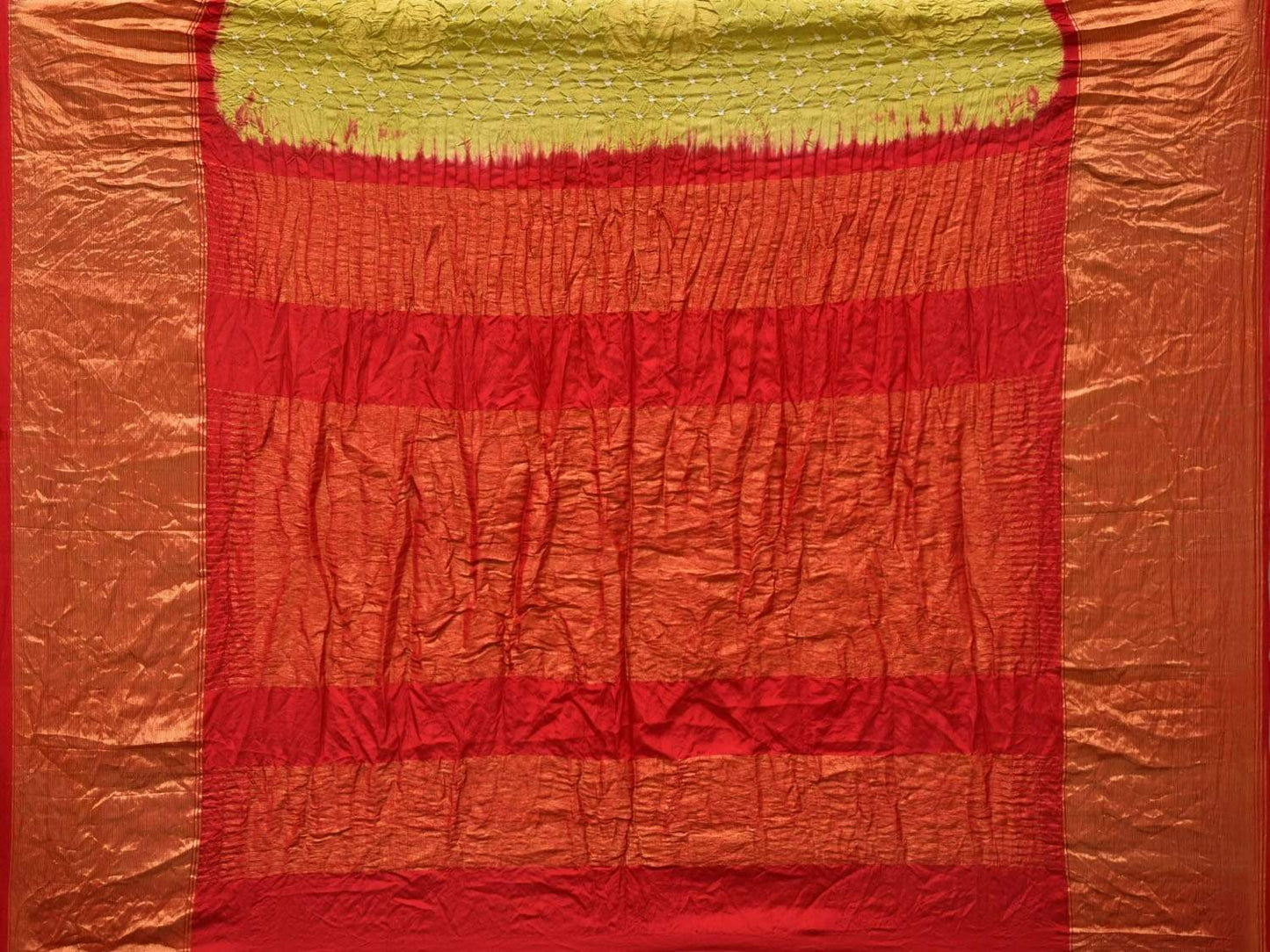 Mustard and Red Bandhani Uppada Silk Handloom Saree with Nilambari Buta Design bn0195