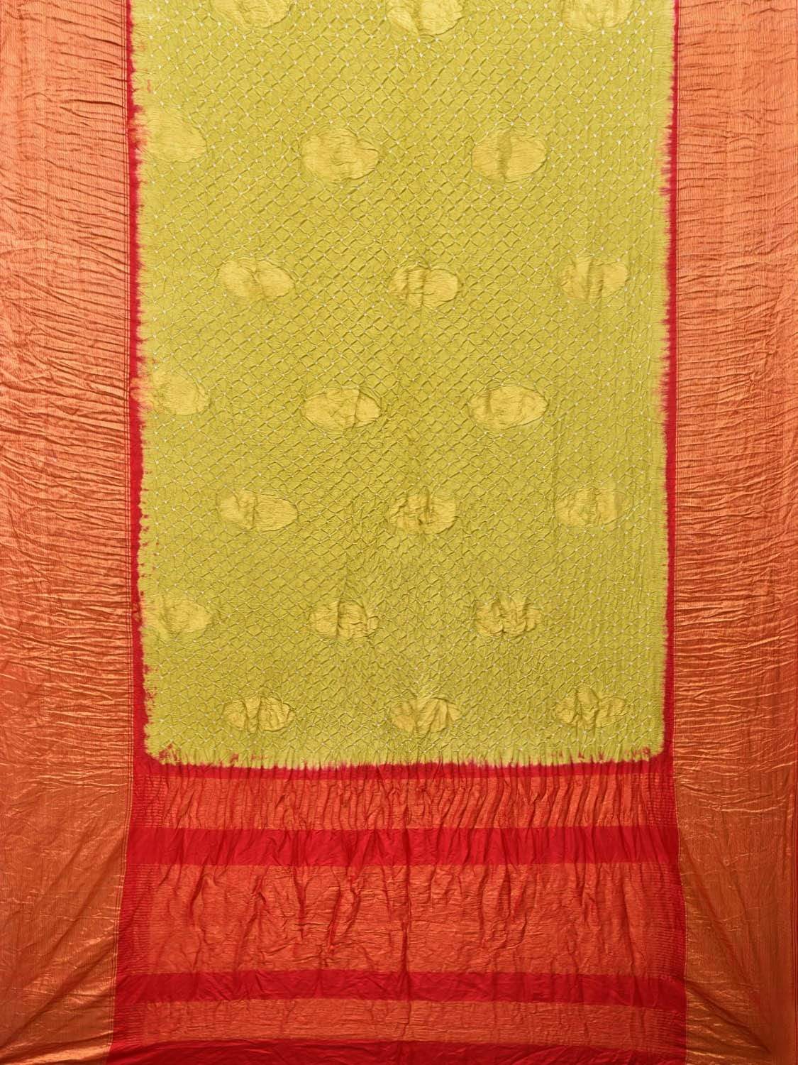 Mustard and Red Bandhani Uppada Silk Handloom Saree with Nilambari Buta Design bn0195