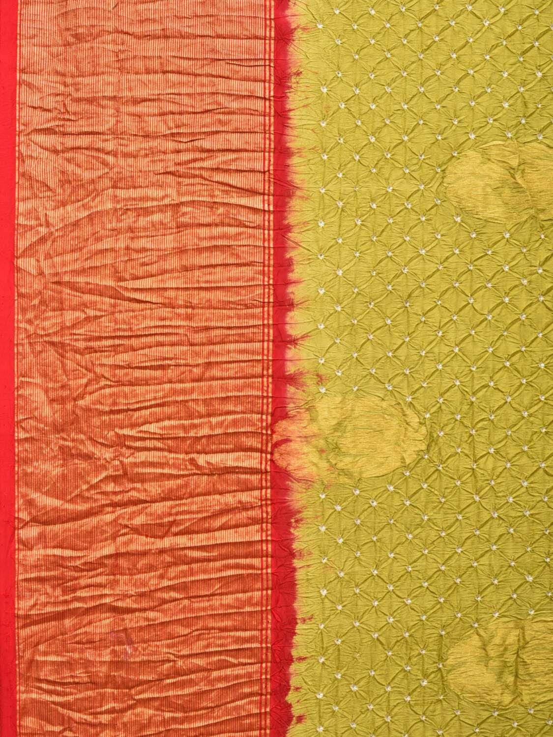 Mustard and Red Bandhani Uppada Silk Handloom Saree with Nilambari Buta Design bn0195