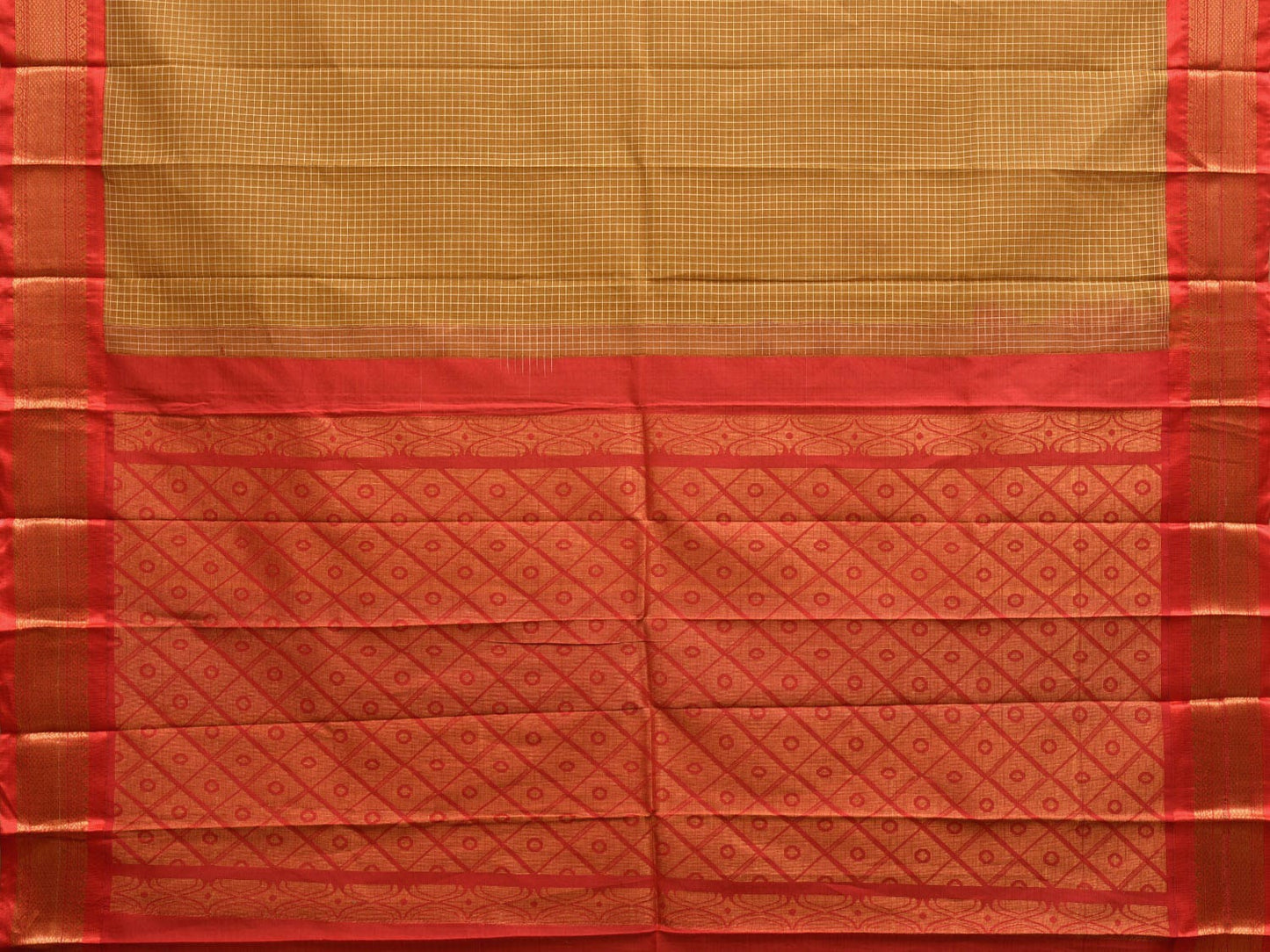 Mustard and Red Gadwal Cotton Handloom Saree with Border and Pallu Design No Blouse g0385