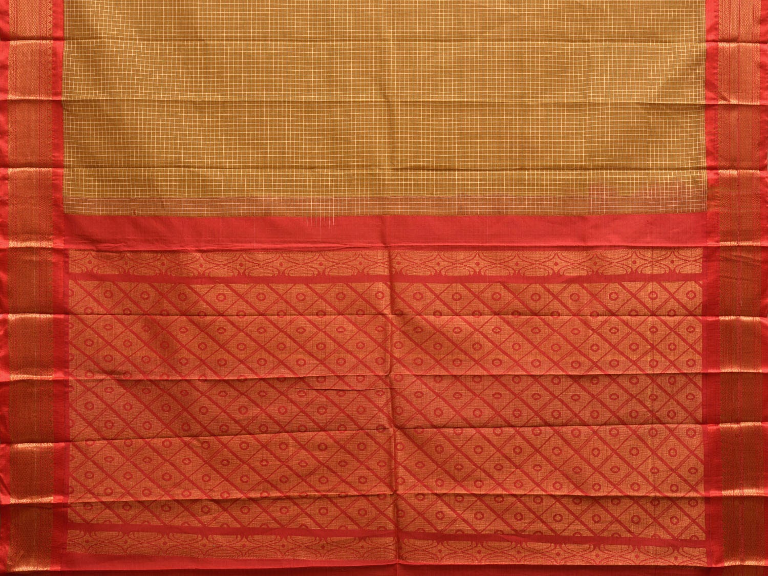 Mustard and Red Gadwal Cotton Handloom Saree with Border and Pallu Design No Blouse g0385