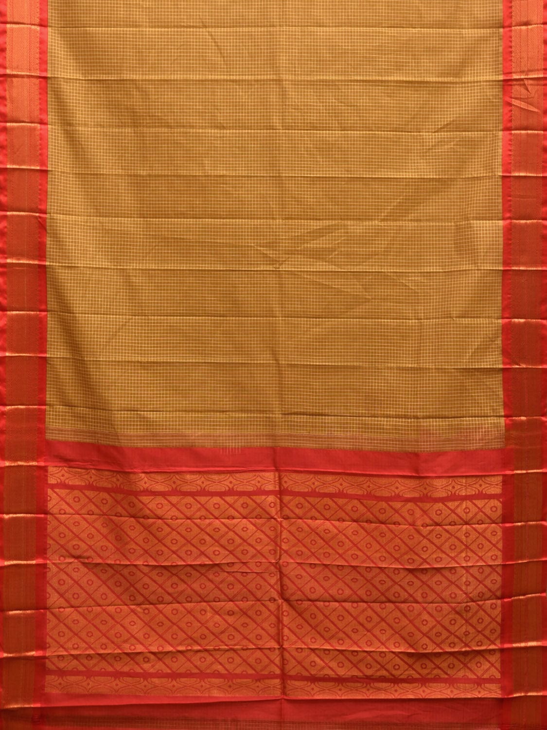 Mustard and Red Gadwal Cotton Handloom Saree with Border and Pallu Design No Blouse g0385