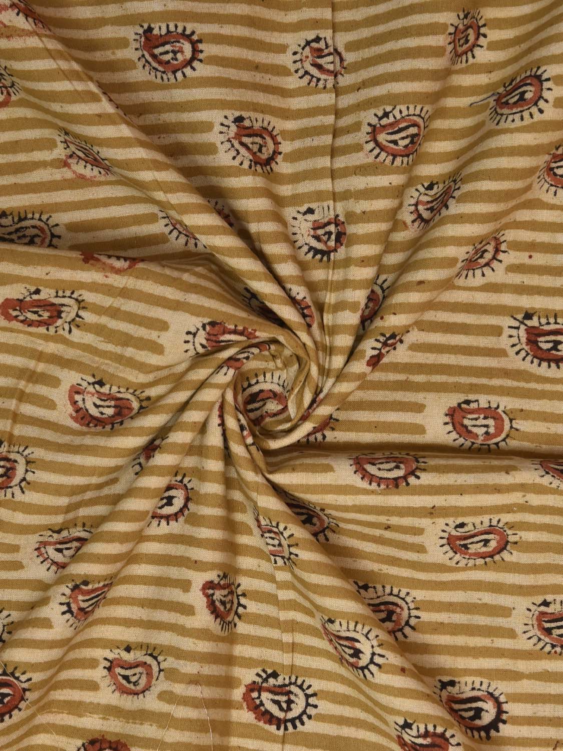 Mustard and Red Kalamkari Block Print Cotton Blouse with Strips and Buta Design Length 1mt Width 44 Inches BL0130