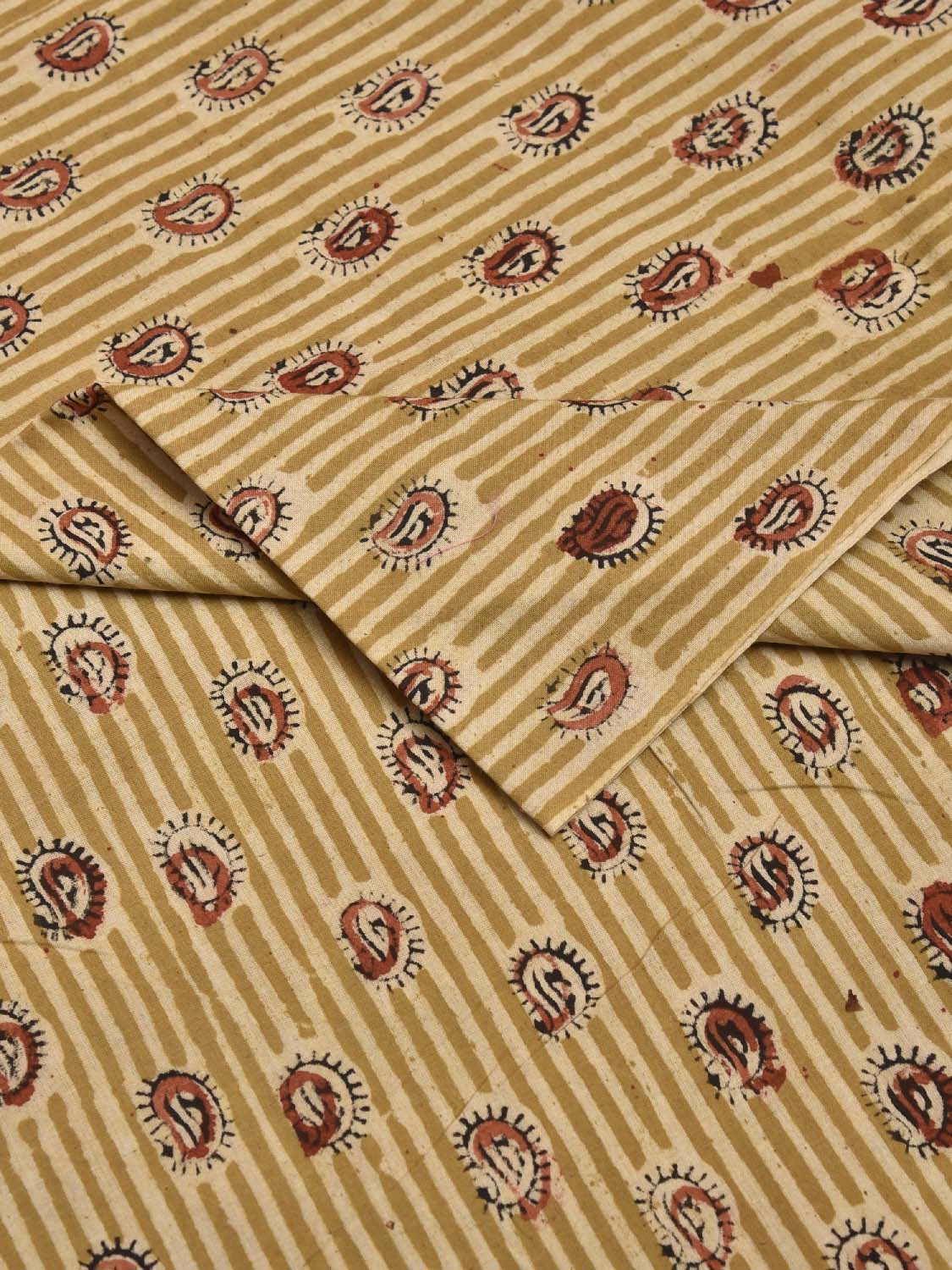 Mustard and Red Kalamkari Block Print Cotton Blouse with Strips and Buta Design Length 1mt Width 44 Inches BL0130