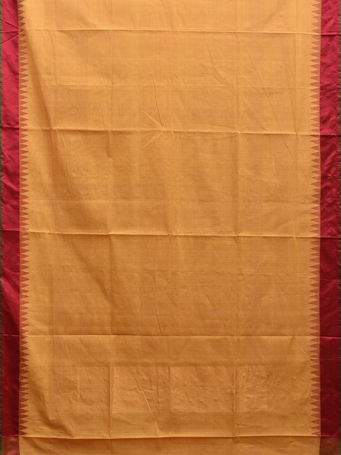 Mustard and Red Khadi Cotton Handloom Plain Saree with Temple Border Design kh0688