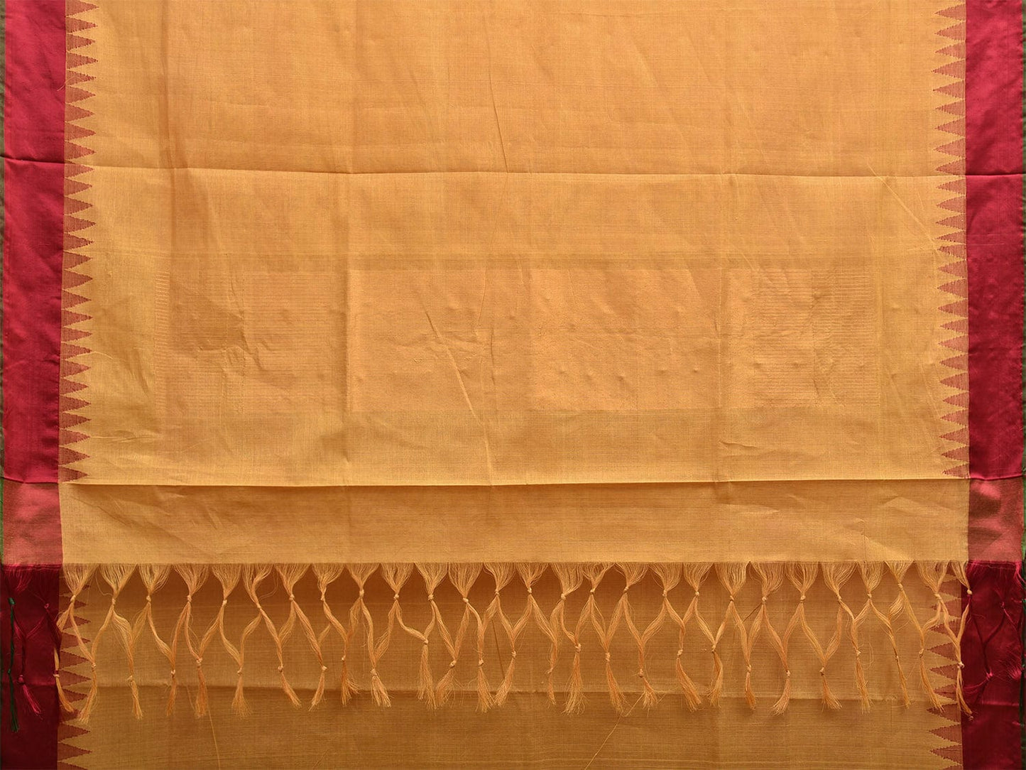 Mustard and Red Khadi Cotton Handloom Plain Saree with Temple Border Design kh0688