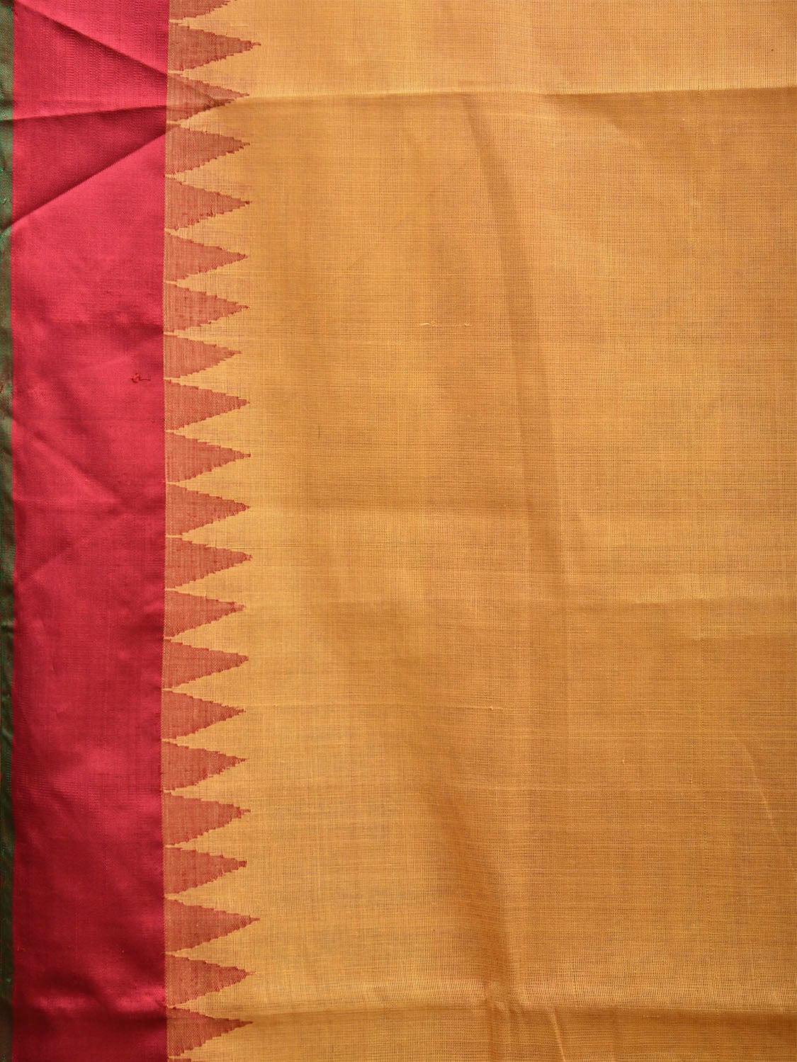 Mustard and Red Khadi Cotton Handloom Plain Saree with Temple Border Design kh0688