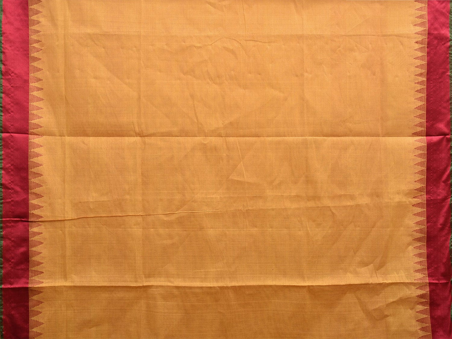 Mustard and Red Khadi Cotton Handloom Plain Saree with Temple Border Design kh0688